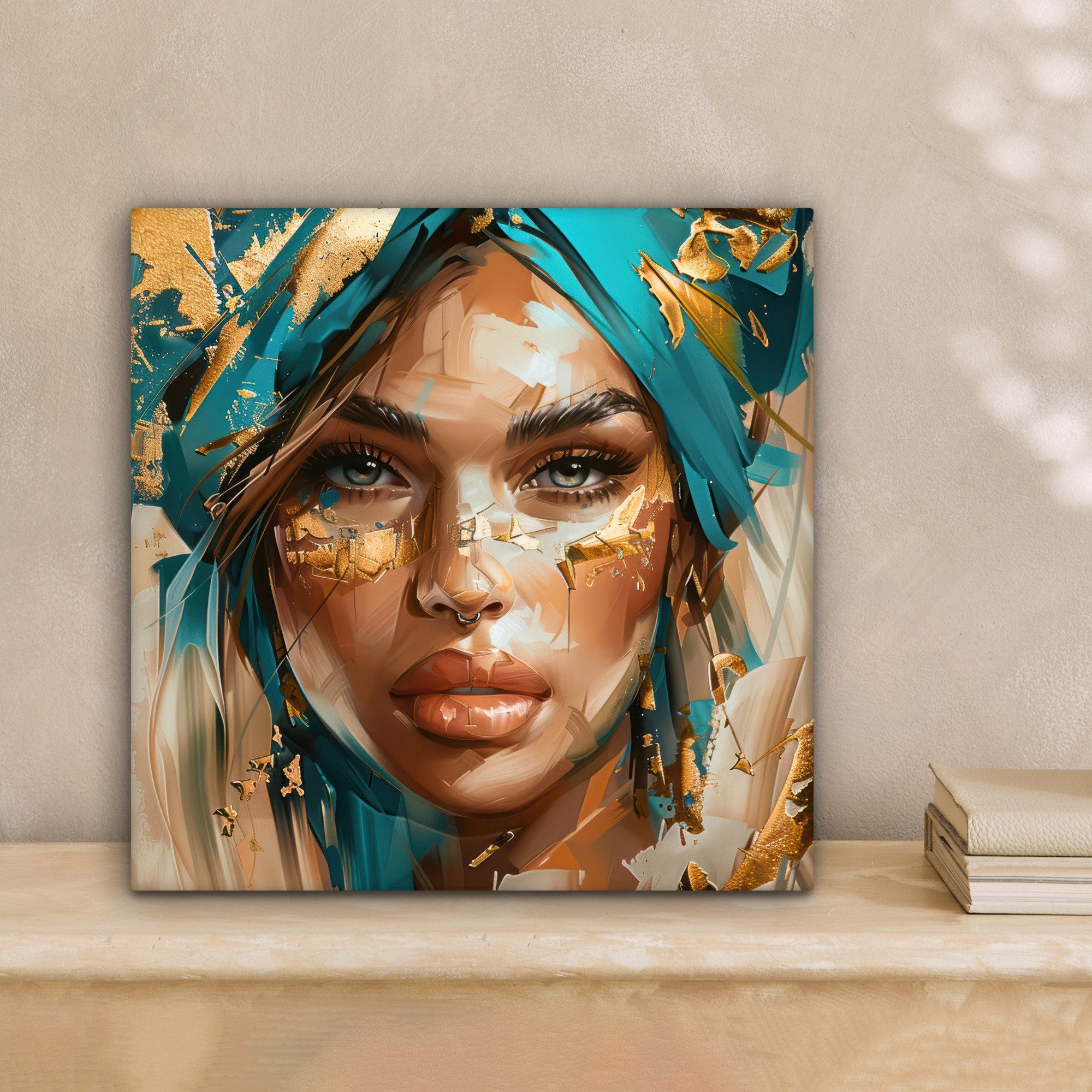 OneMillionCanvasses® Leinwandbild Frau - Porträt - Gold - Luxus - Blau, Fot günstig online kaufen