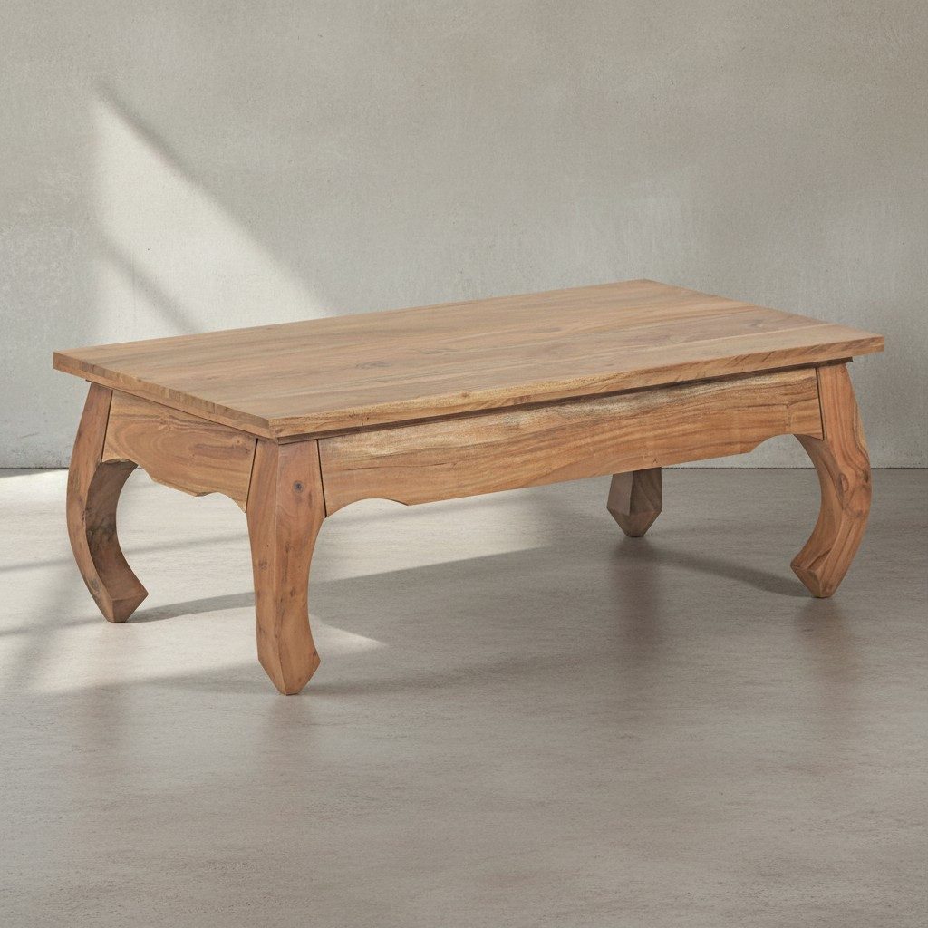 KADIMA DESIGN Couchtisch Kaffeetisch KANADA - Opium-Form, Massivholz, große Ablage