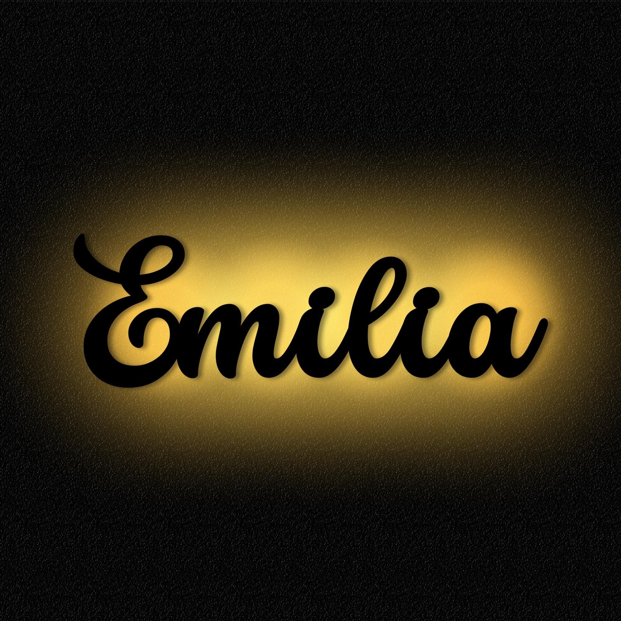 Namofactur LED Dekolicht Name Emilia I MDF LED Wandlampe Kinder Deko fest Warmweiß Erwachsene & integriert, Holz, Licht