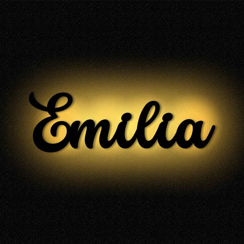 Namofactur LED Dekolicht Name Emilia Deko Licht Kinder & Erwachsene Wandlampe I MDF Holz, LED fest integriert, Warmweiß