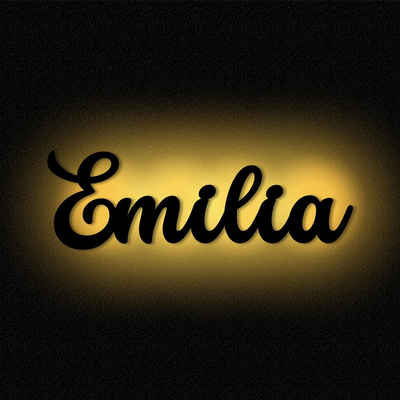 Namofactur LED Dekolicht Name Emilia Deko Licht Kinder & Erwachsene Wandlampe I MDF Holz, LED fest integriert, Warmweiß