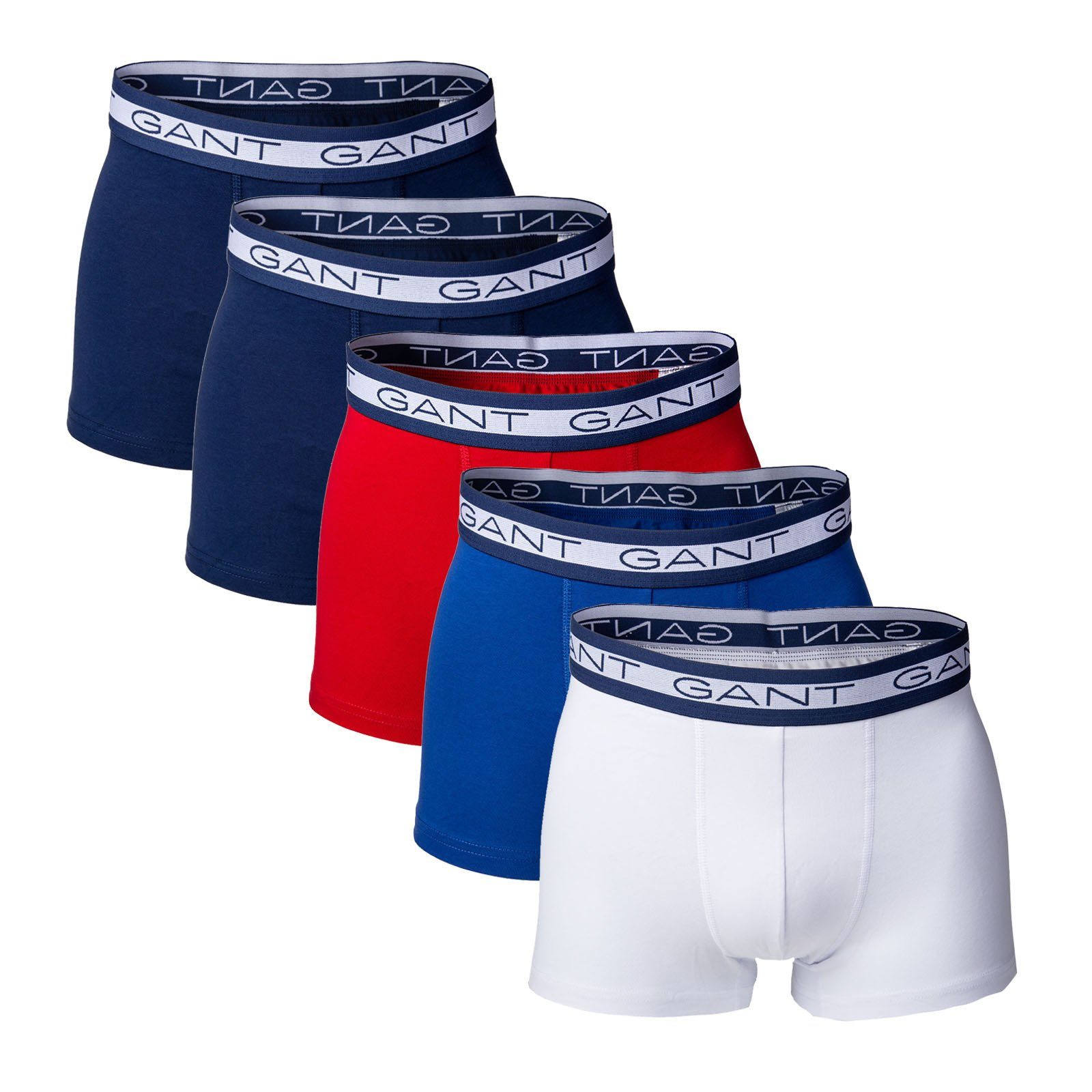 Gant Boxer Herren Boxer Shorts, 5er Pack - Basic Trunks Blau/Weiß/Rot
