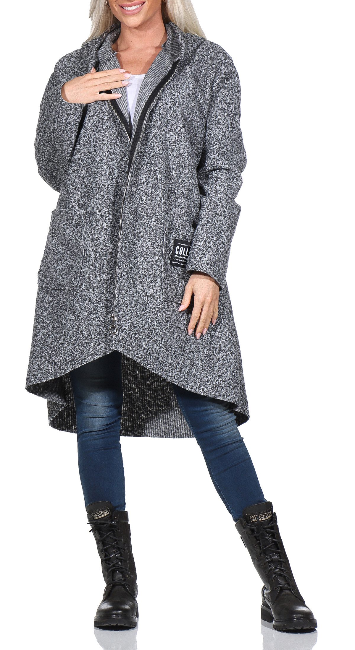 simaranda Kapuzennickijacke Damen Jacke 29503 38-44 Hellgrau mit Kapuze