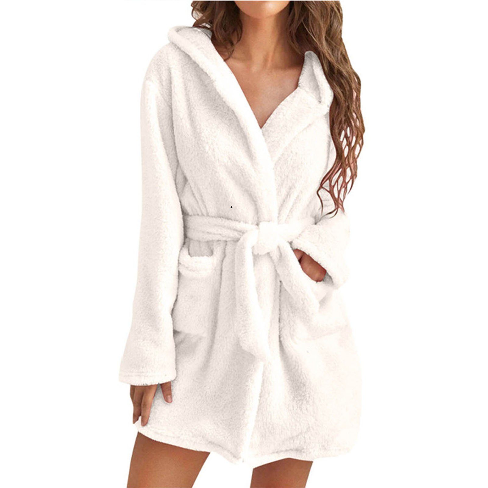 Blusmart Damenbademantel Damen-Handtuch-Bademantel Mit 2 Taschen, Atmungsaktiv, Bequem, Für white