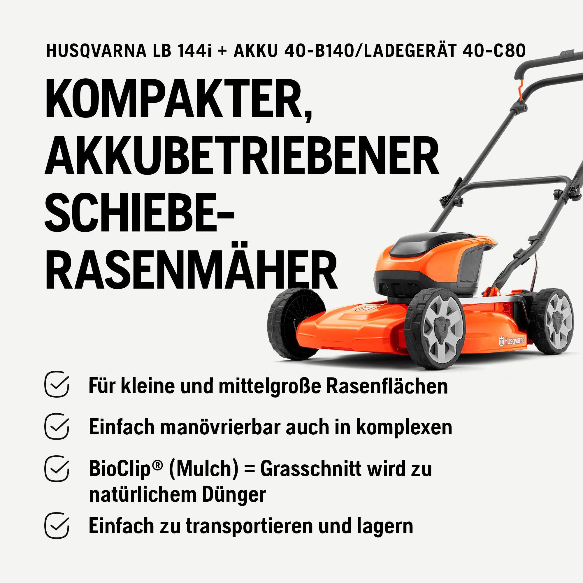 Husqvarna Akkurasenmäher LB144i Bare, 44cm Schnittbreite, 36V, BioClip® Mulchfunktion, PowerBoost