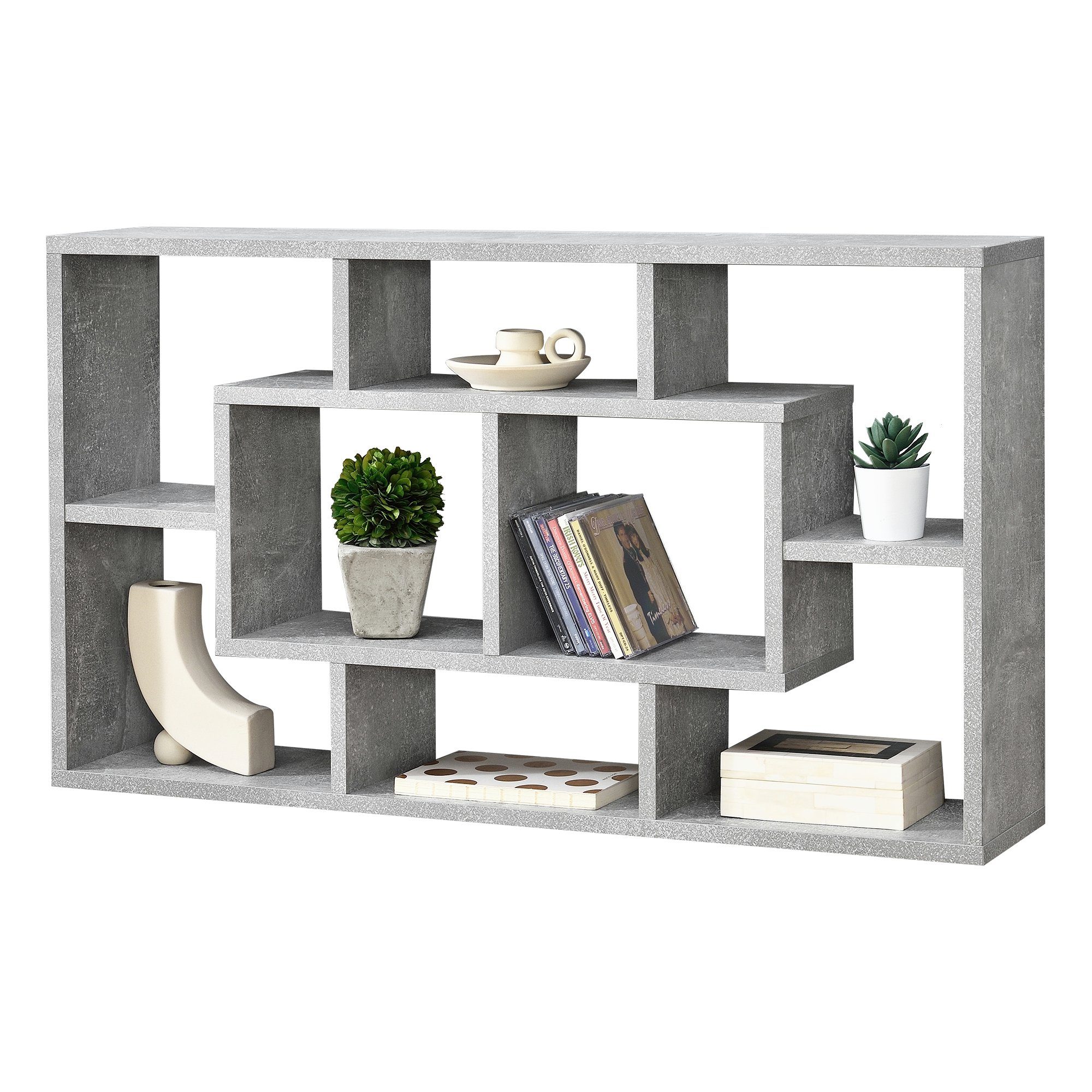 en.casa Wandregal, Saputit Bücherregal 85x16x48cm mit 8 Ablagefächern Beton günstig online kaufen