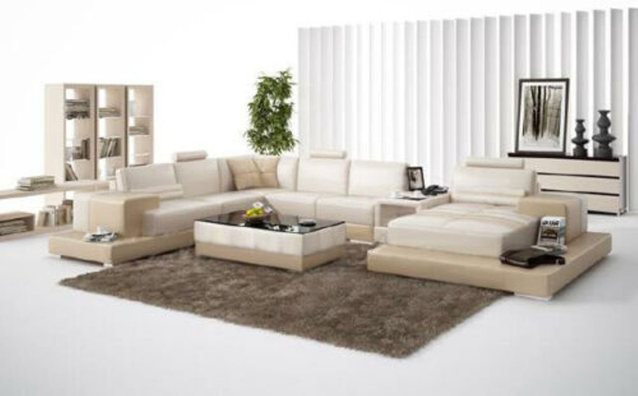 JVmoebel Ecksofa Wohnlandschaft Couch Polster Eck Garnitur Ledersofa mit USB, Ecksofa Beige