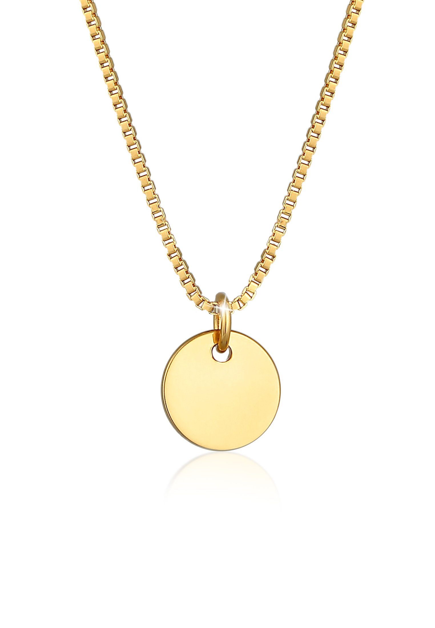 Elli Kette mit Anhänger Plättchen Coin Rund Basic 925 Silber Gold