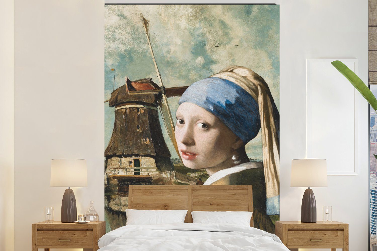 Das - (3 Wandtapete Mühle, mit Mädchen Tapete Matt, bedruckt, dem - Vinyl Wohnzimmer, Perlenohrring Johannes Vermeer Fototapete für St), Montagefertig MuchoWow