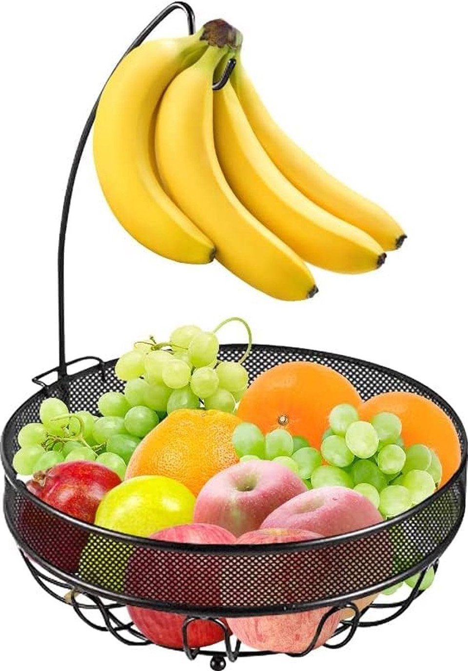 Coonoor Obstschale Obstkorb Obstschale mit Bananenhalter, Gemüsekorb aus Metall, Schwarz, Metall