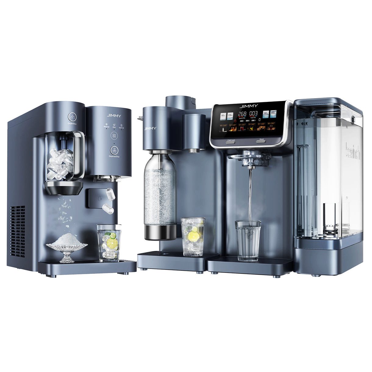 Jimmy Wasserfilter M9 Pro Umkehrosmose mit I9 Eismaschine und S9 Wassersprudler, Remineralisierung, Echtzeit-TDS-Anzeige