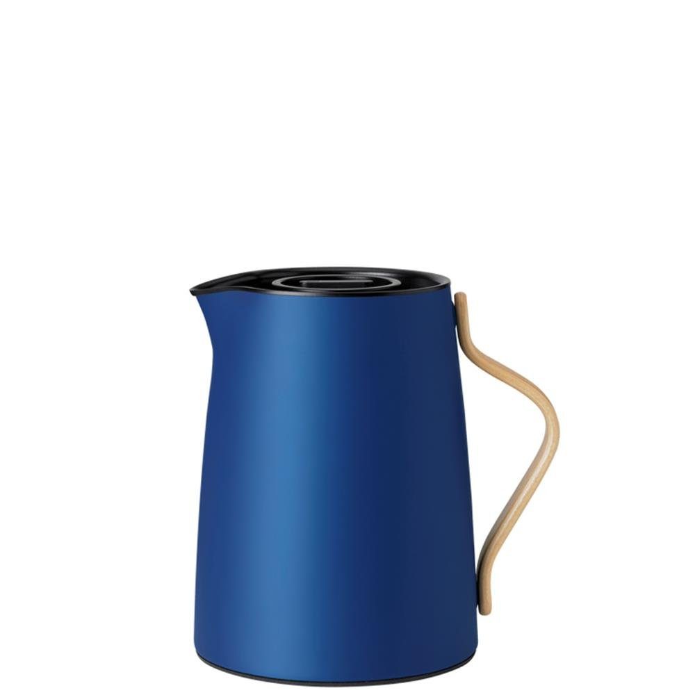 Stelton Isolierkanne Emma, 1 l, Dunkelblau, Teekanne mit Buchenholzgriff