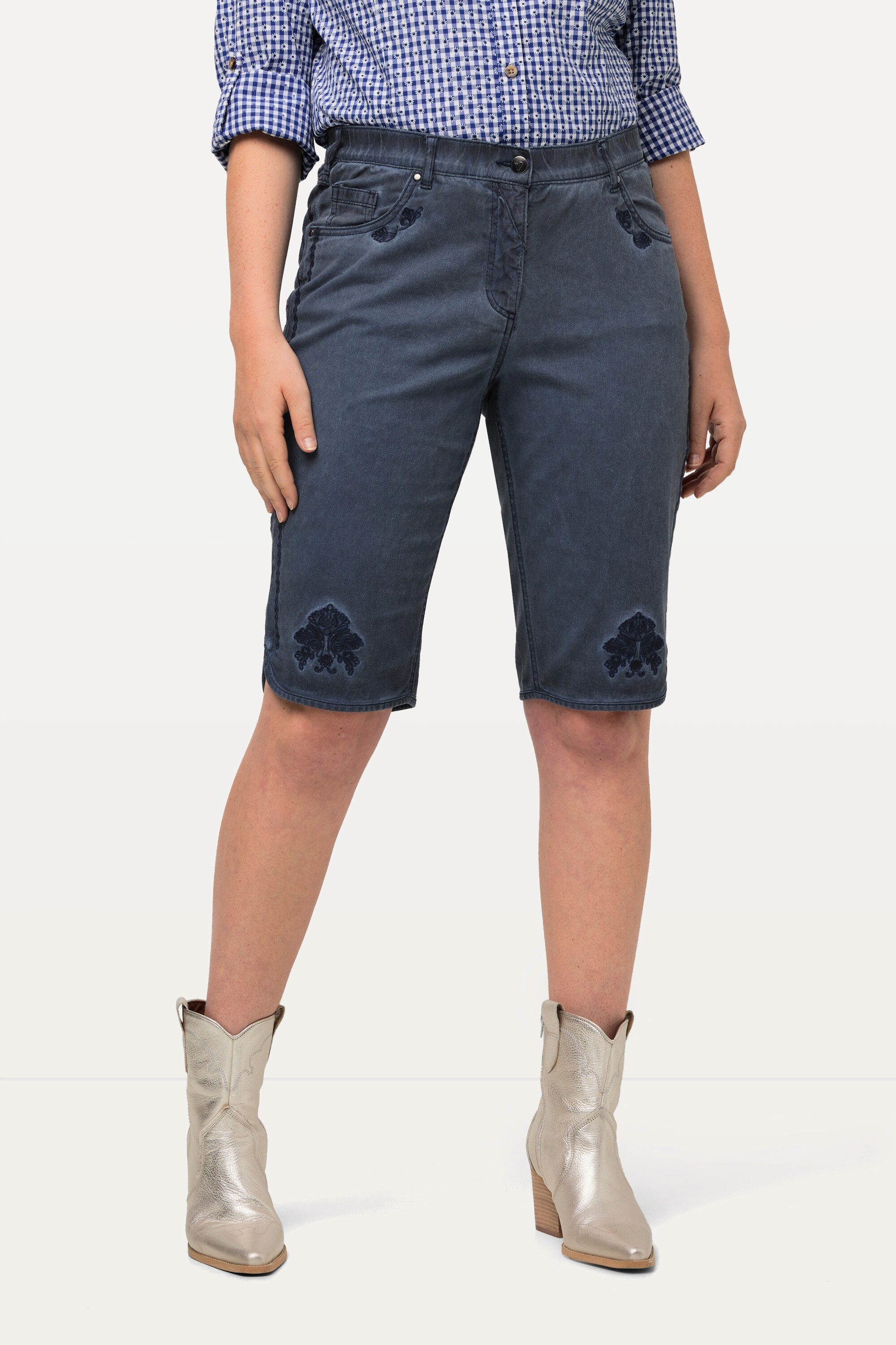 Ulla Popken Bermudas Trachten-Jeansbermuda Mandy Used-Look Stickerei