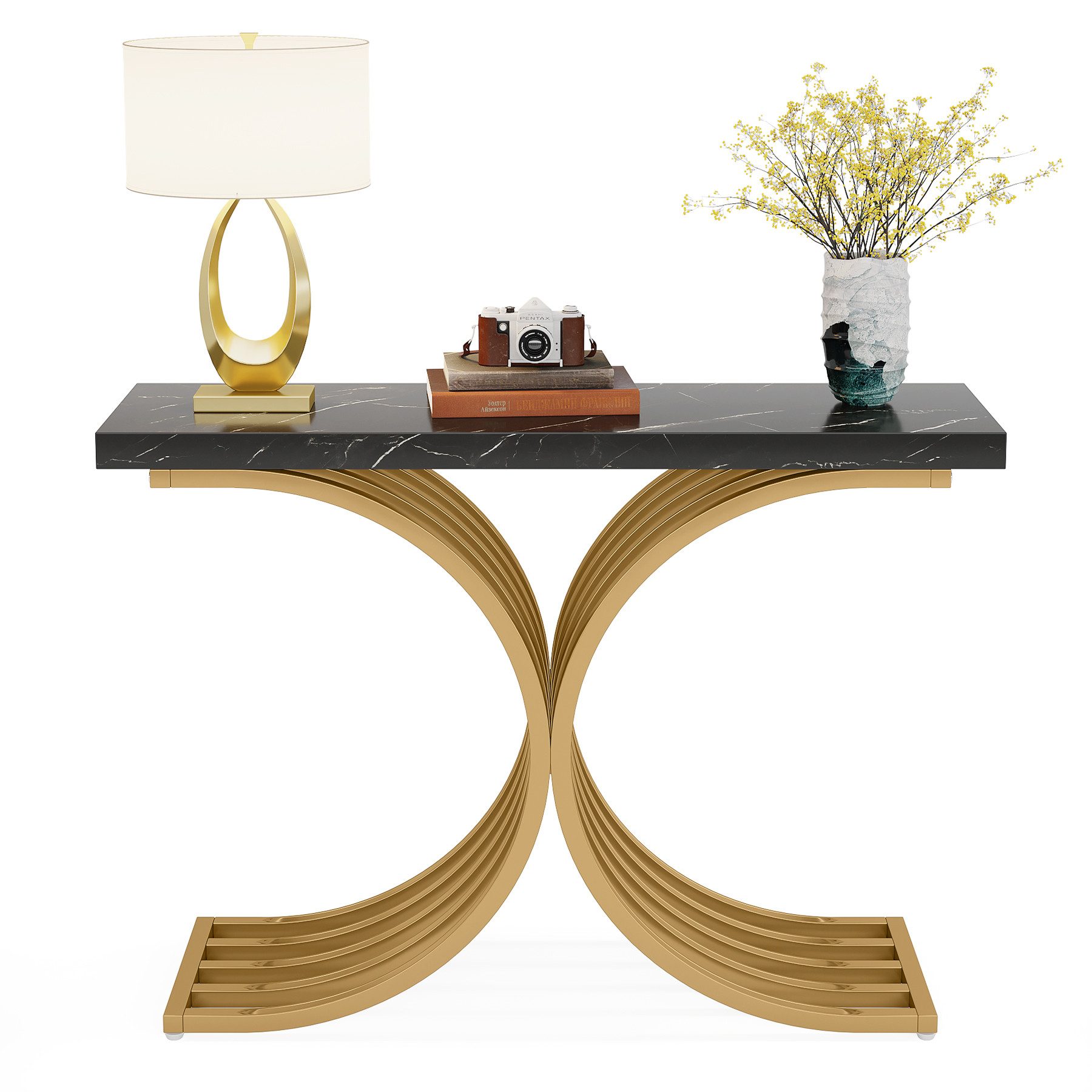 Tribesigns Konsolentisch 100 x 30 x 80 cm Schmal Flurtisch,Beistelltisch mit Gold Metallgestell (Weiß und Gold / Schwarz und Gold), Kleiner Ausstellungstisch, S – Bild 2 von 5