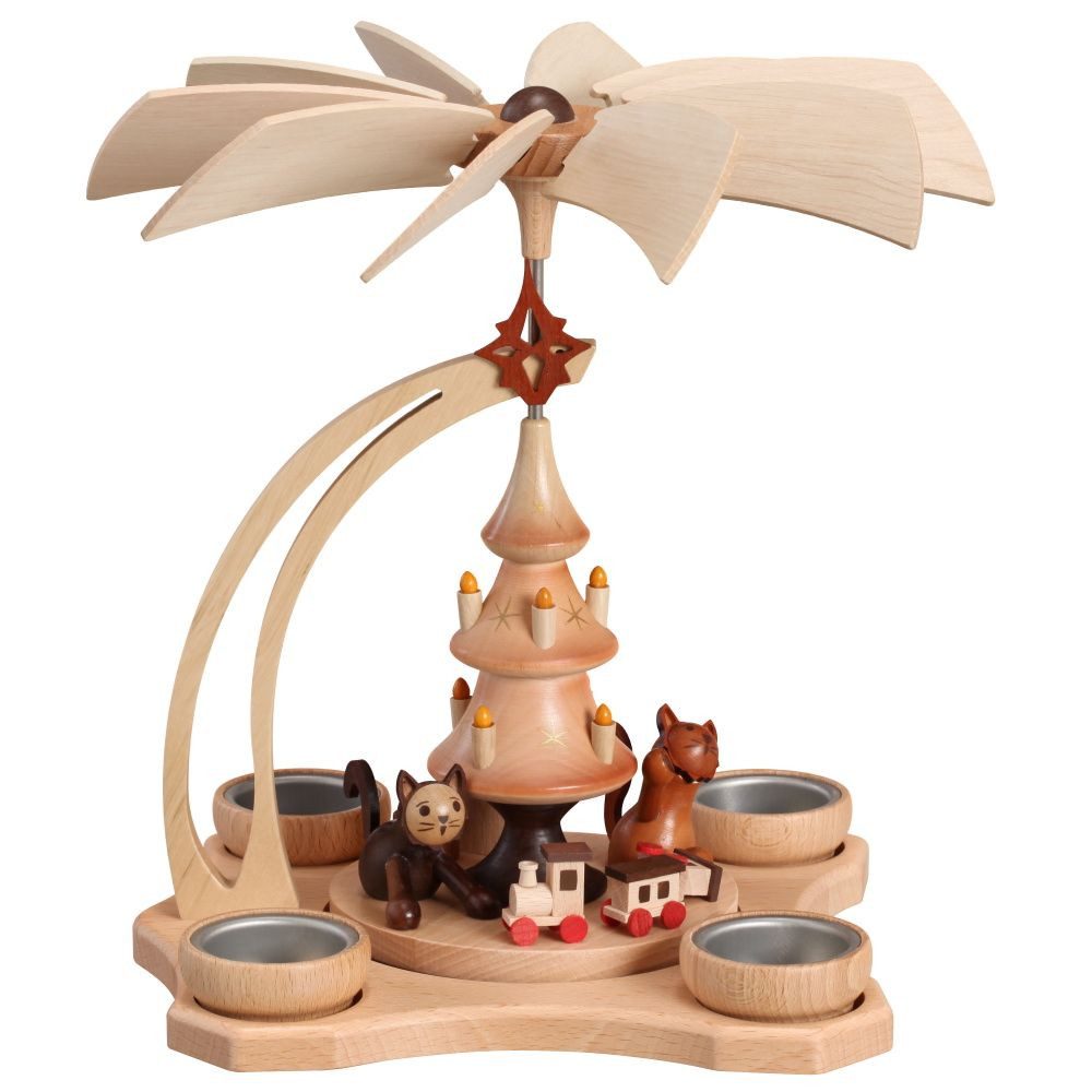 Zeidler Holzkunst Weihnachtspyramide Tischpyramide natur, spielende Katzen, günstig online kaufen