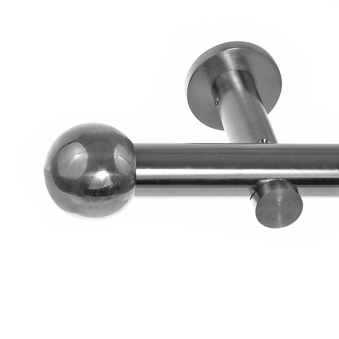 BASIT Gardinenstange Edelstahloptik 20mm mit Wandträgern 120 cm E33, Ø 20 mm, 1-läufig, verschraubt, Metall, H31 120 cm E33 Kugel