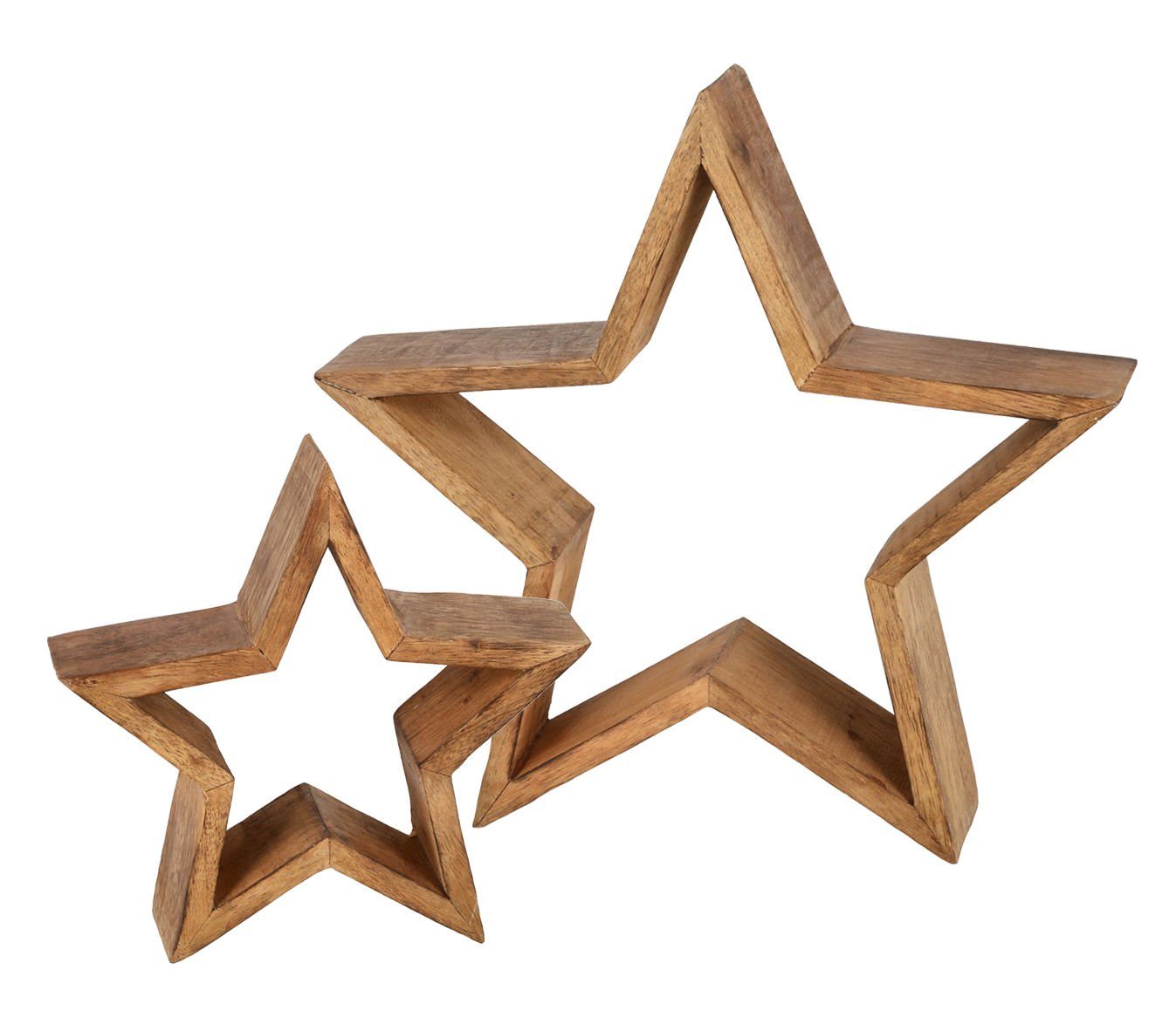 Spetebo Dekostern Mango Holz Stern 2er Set - 30 / 20 cm, 3 St., Weihnachten Advent Winter Tisch Fenster Deko