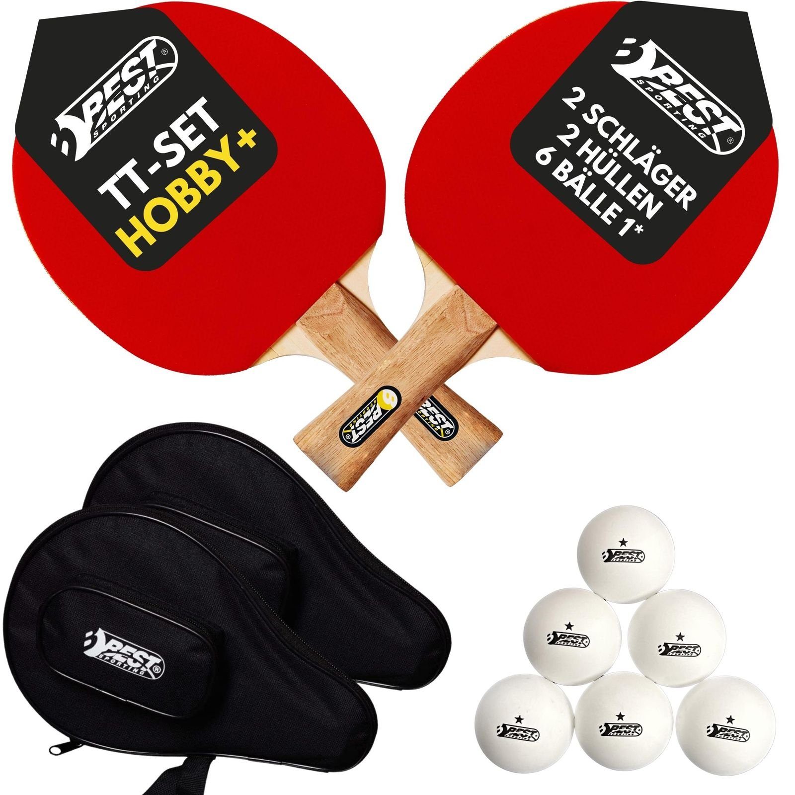 Best Sporting Tischtennisschläger Set HOBBY - 2 Schläger, 2 Taschen und 1* Tischtennisbälle (5-teiliges wertiges Tischtennis Set I Tischtennissets I Table Tennis Racket)