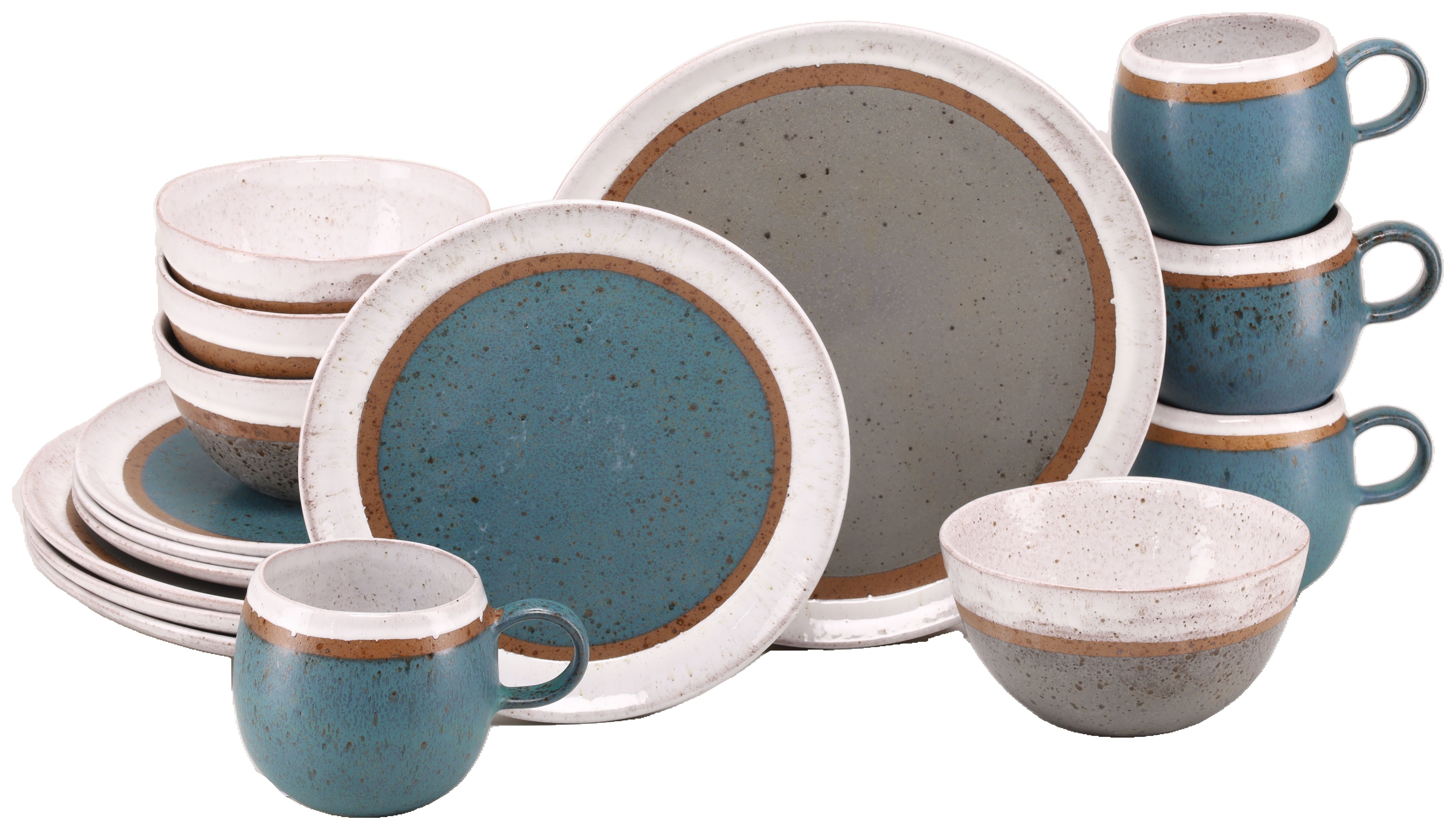 CreaTable Kombiservice Fjord Bunt, Service, 16-tlg. (16-tlg), 4 Personen, Steinzeug, Skandinavisches Design, Reativglasur
