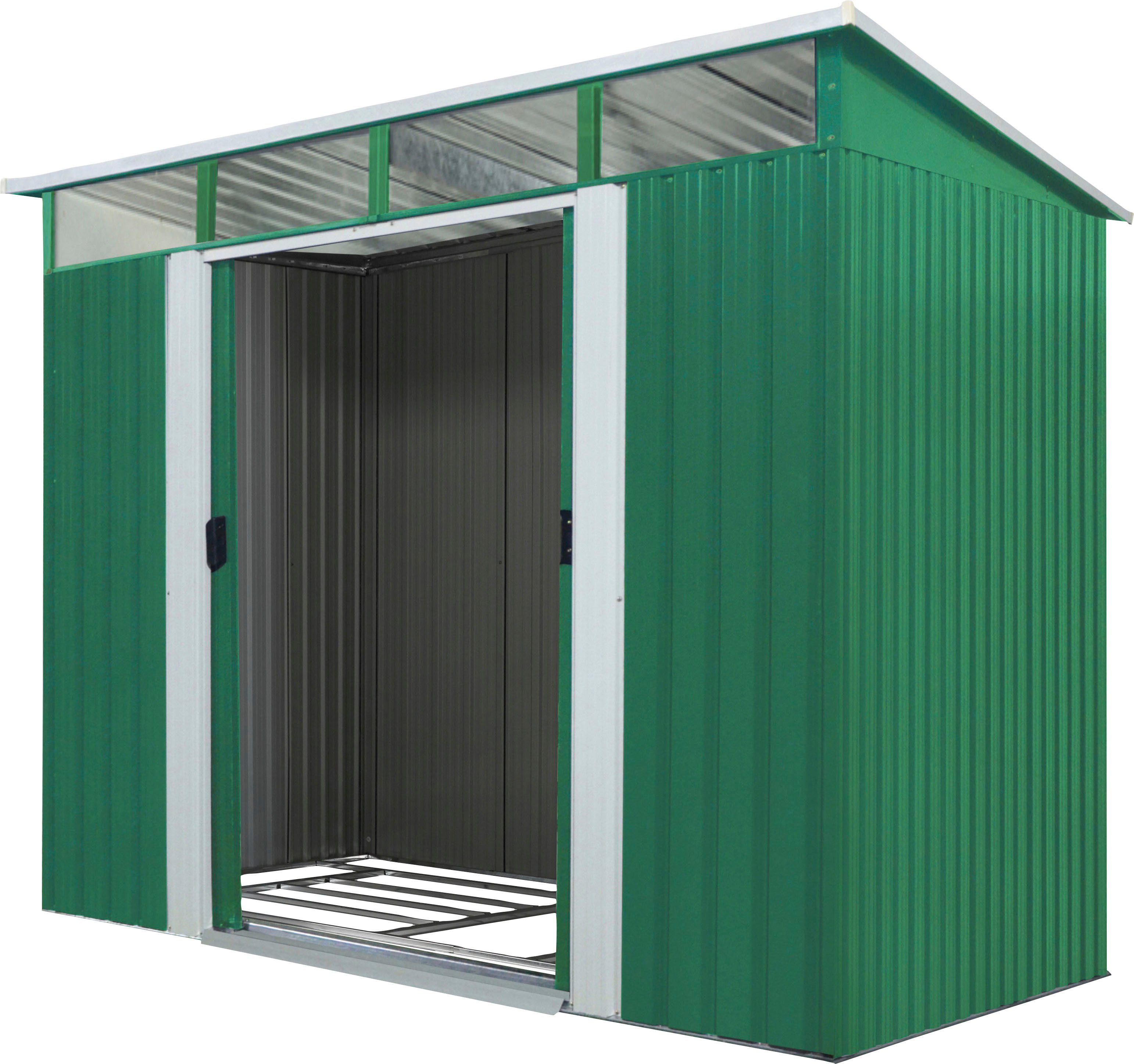 Pergart Gerätehaus Lübeck 86, BxT: 224x181 cm, Metall, mit Pultdach und Lichtband, tanne/weiß