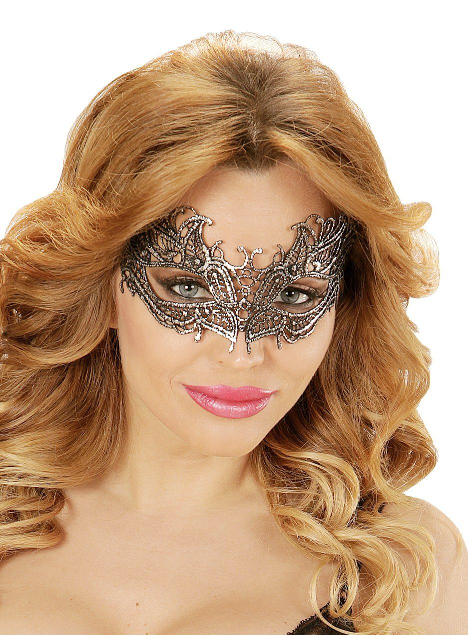 Widdmann Verkleidungsmaske Spitzenmaske silber, Venezianische Augenmaske aus Stoff