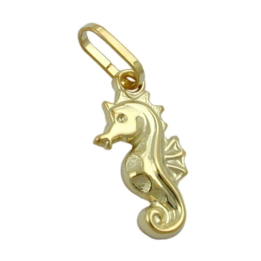 Schmuck Krone Kettenanhänger Anhänger Goldanhänger Seepferdchen Seepferd aus 375 Gold Gelbgold für Damen, Gold 375
