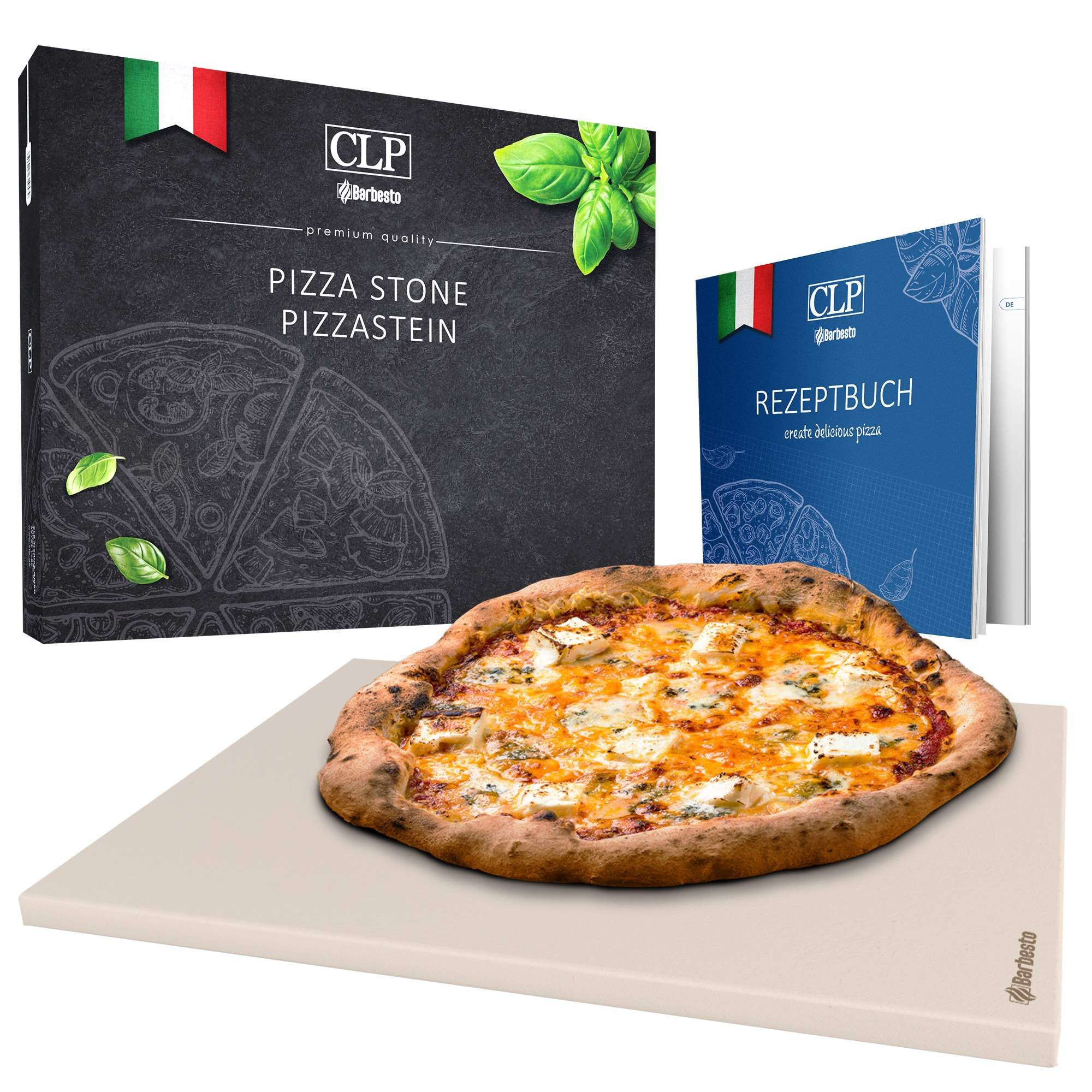CLP Pizzastein Pizzastein-Set, Cordierit, mit Rezept-Buch für Backofen & Grill
