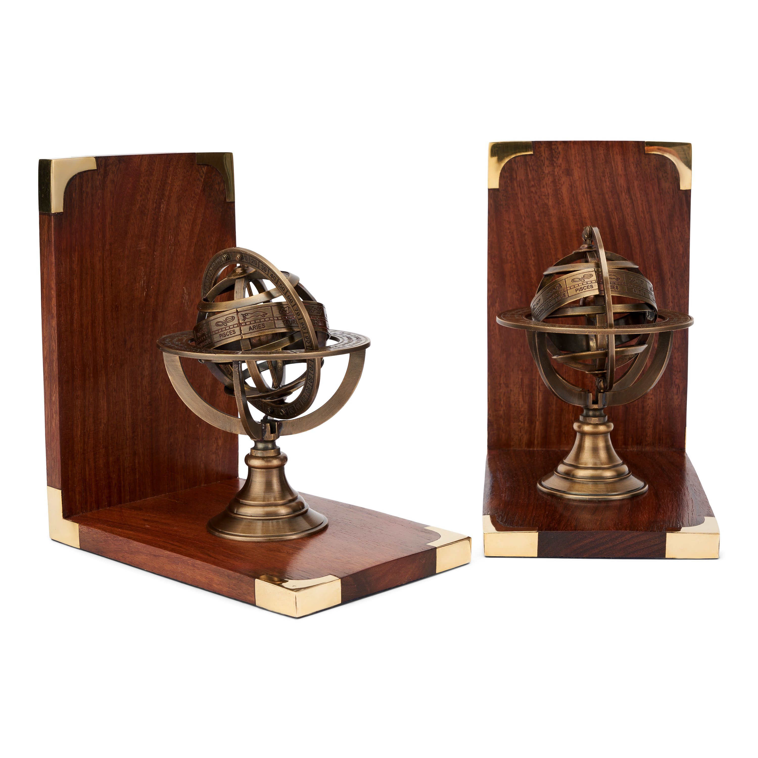 NKlaus Buchstütze 1 Paar Maritim Buchstützen Armillarsphäre aus Holz und Messing 16x17x1