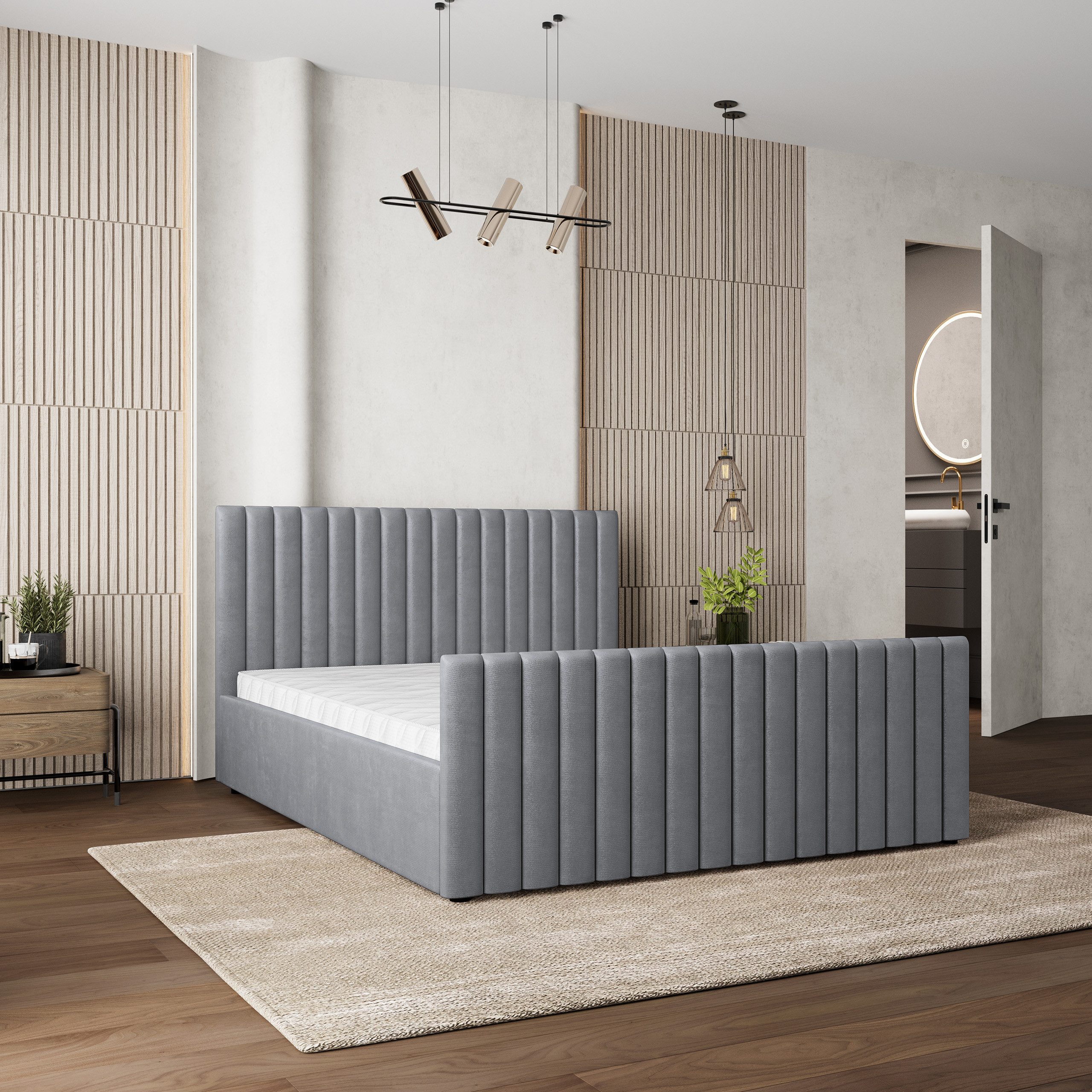 Masseno Polsterbett CANOVA 180x200 cm grau (mit Bettkasten und Lattenrost)