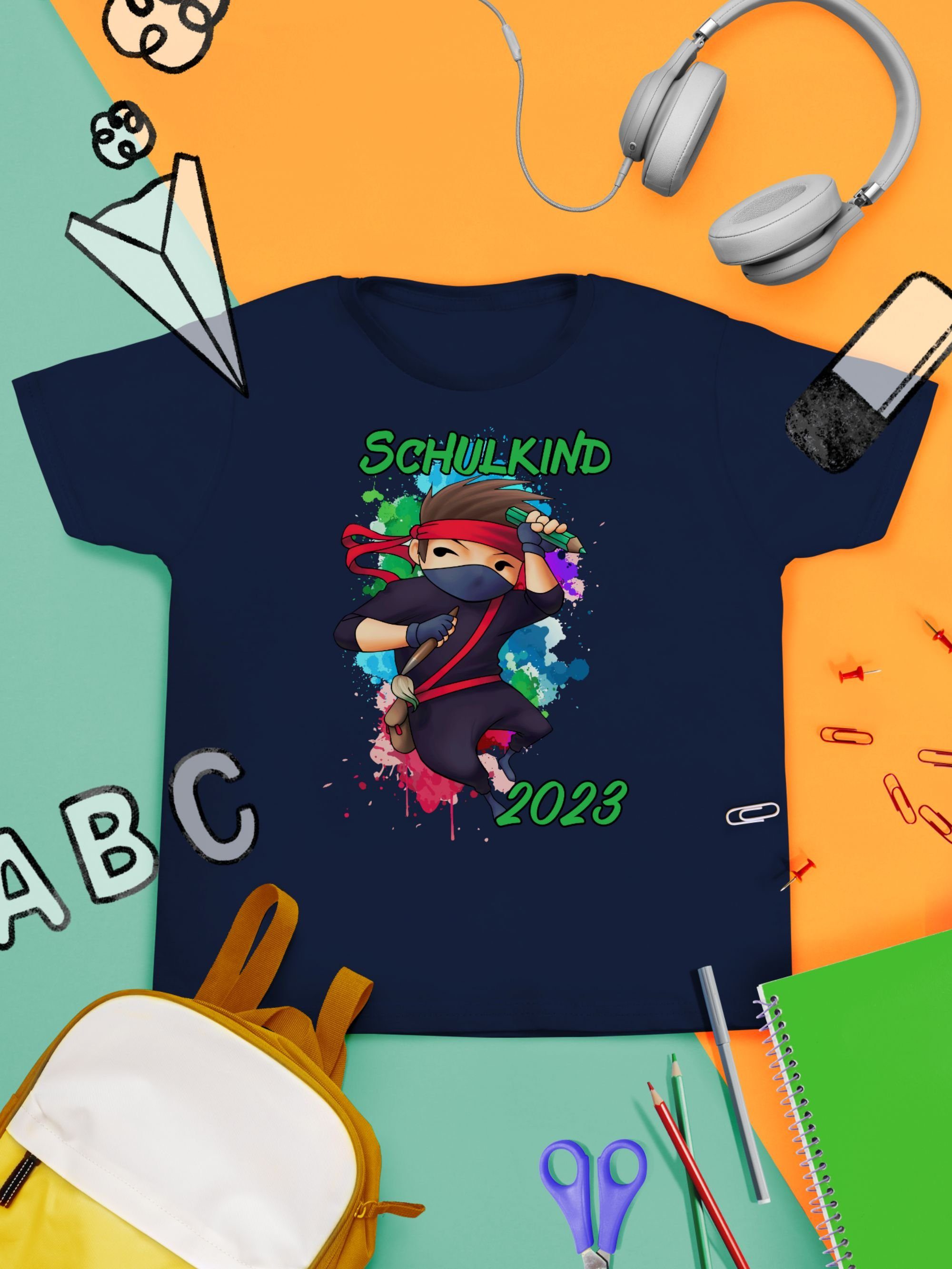 Blau Junge Schulanfang Cooler T-Shirt Navy Ninja Junge Einschulung Geschenke 1 2023 Shirtracer