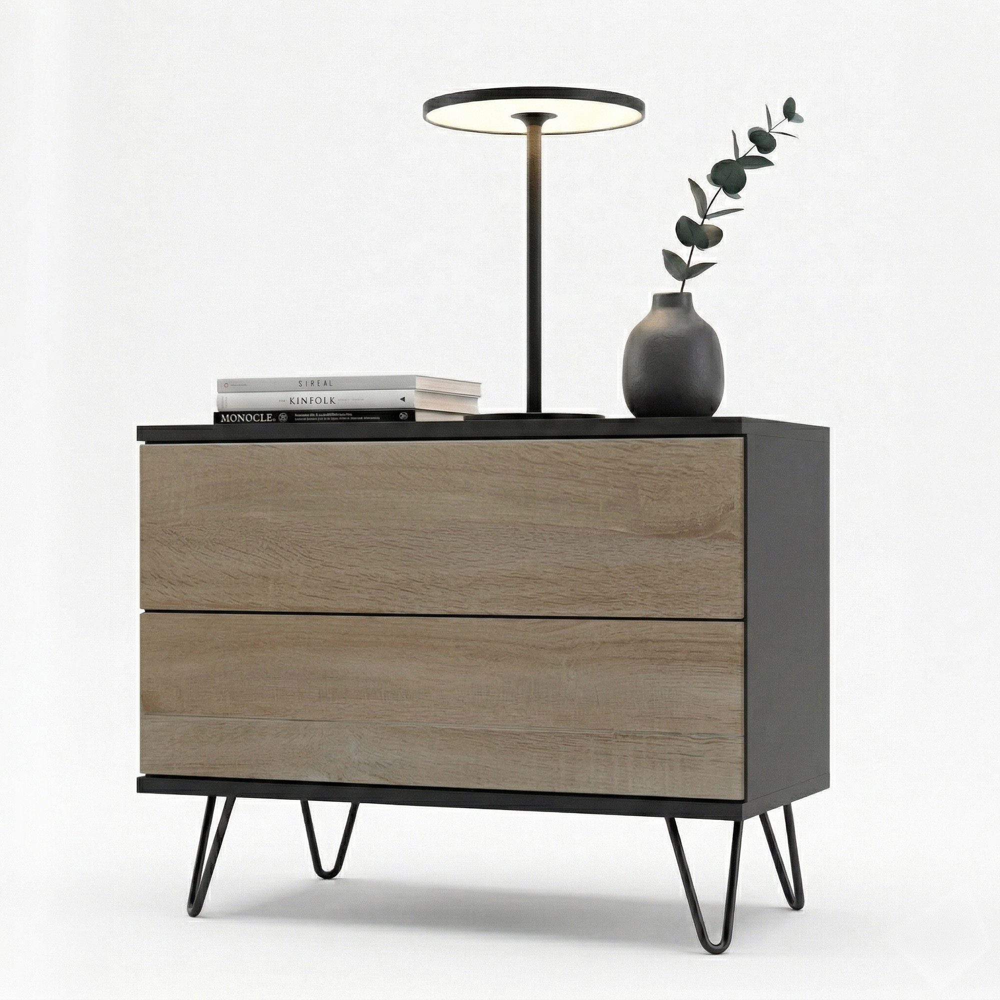 InnoFurn Nachtschrank Aura Nachttisch (Nachtkonsole, optional hängend Beistelltisch) 2 Schubladen mit Push-to-Open & Made in Germany (60 x 43 x 35 cm)