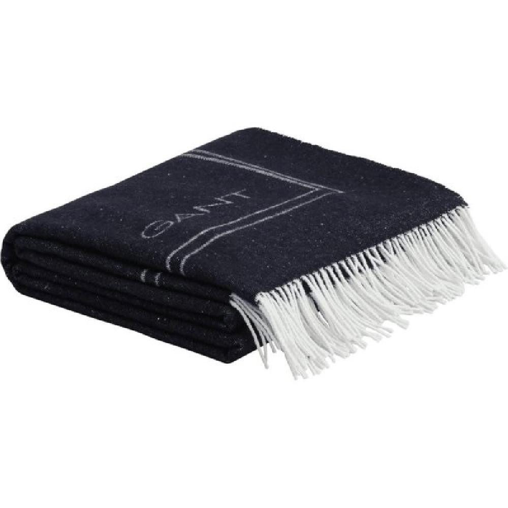 Wohndecke Gant Home Wolldecke Gant Logo Throw Evening BLue (130x180cm), Gant