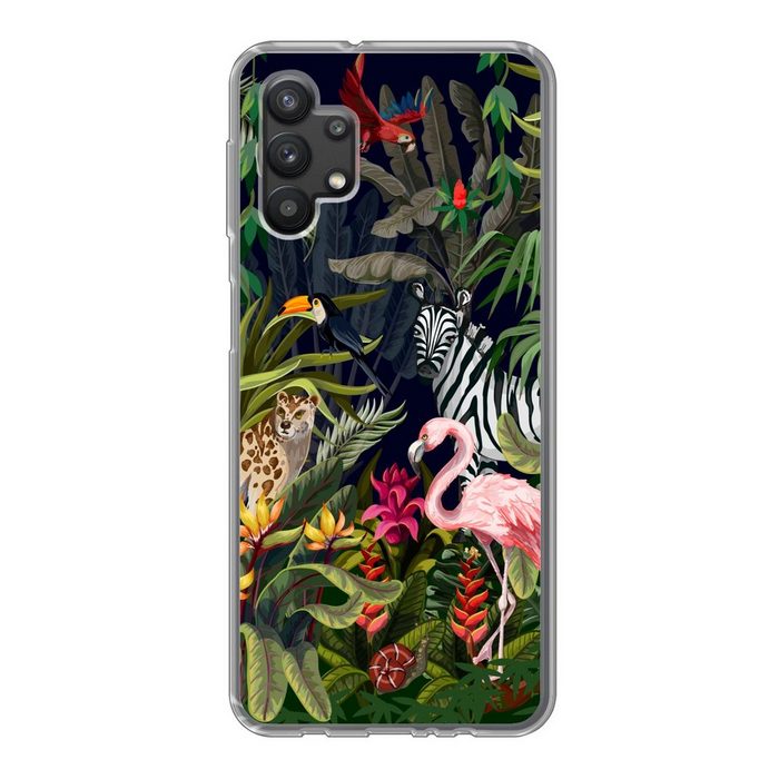 MuchoWow Handyhülle Dschungeltiere - Natur - Jungen - Mädchen - Flamingo - Zebra Handyhülle Samsung Galaxy A32 5G Smartphone-Bumper Print Handy