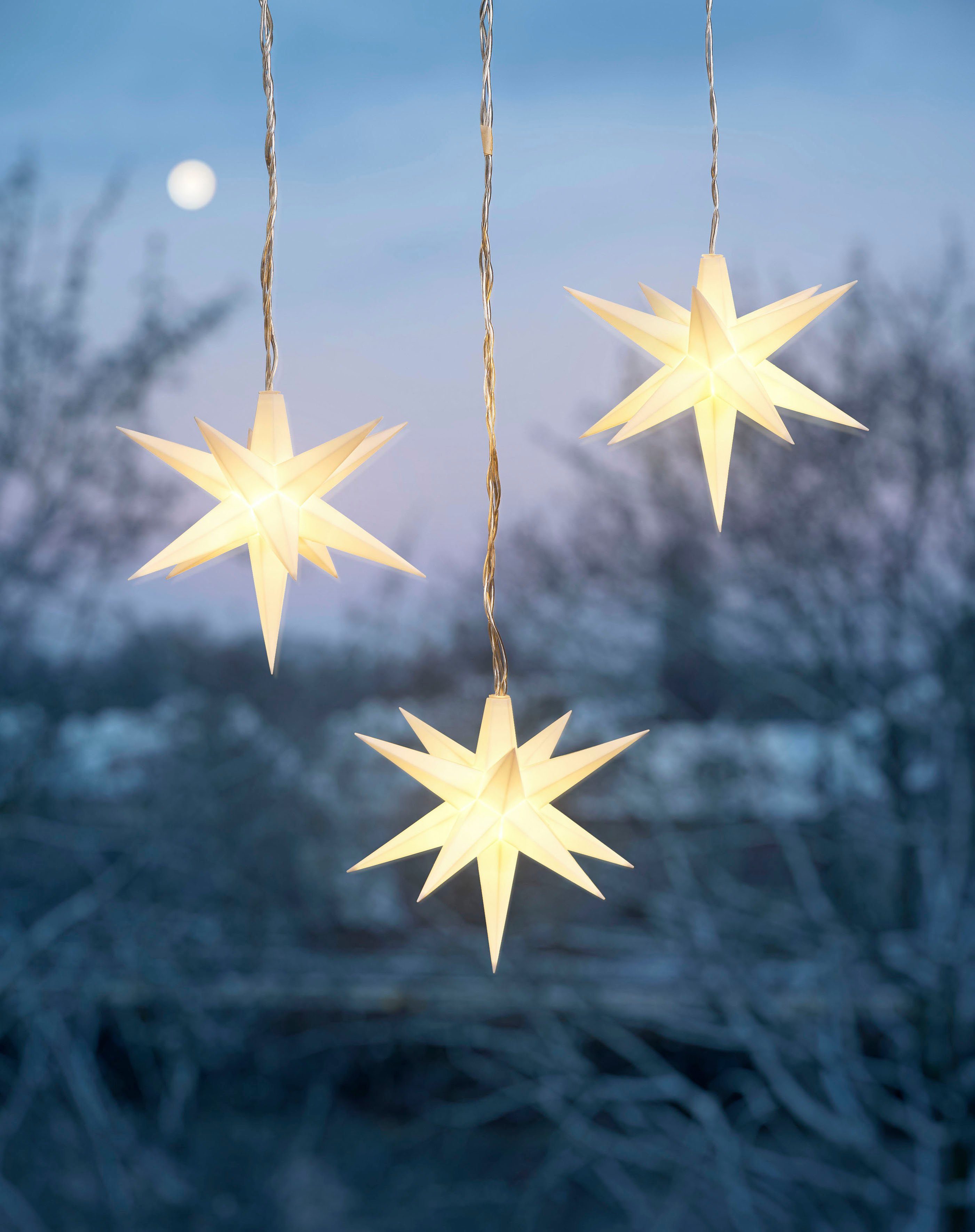 IC Winterworld Außenbereich, 3-flammig, Weihnachtsbeleuchtung 6 den Deko, Stunden mit mit Timer Weihnachtsdeko geschützen LED Sternen, für LED-Lichterkette