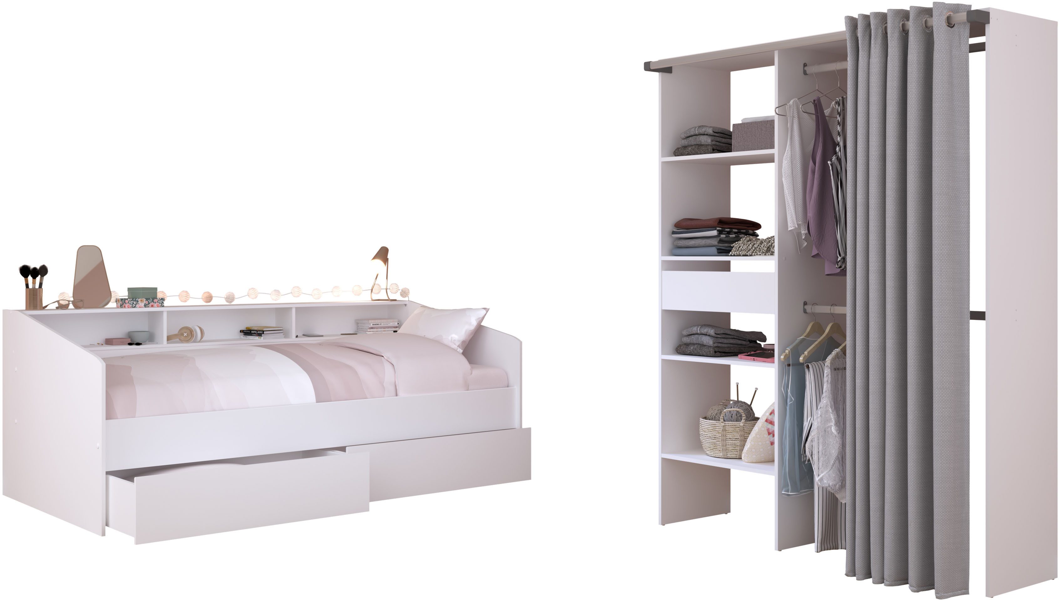 Parisot Jugendzimmer-Set Parisot Sleep 11, (Set, 2-tlg), Rückwand am Bett drehbar - Weiss oder Eiche