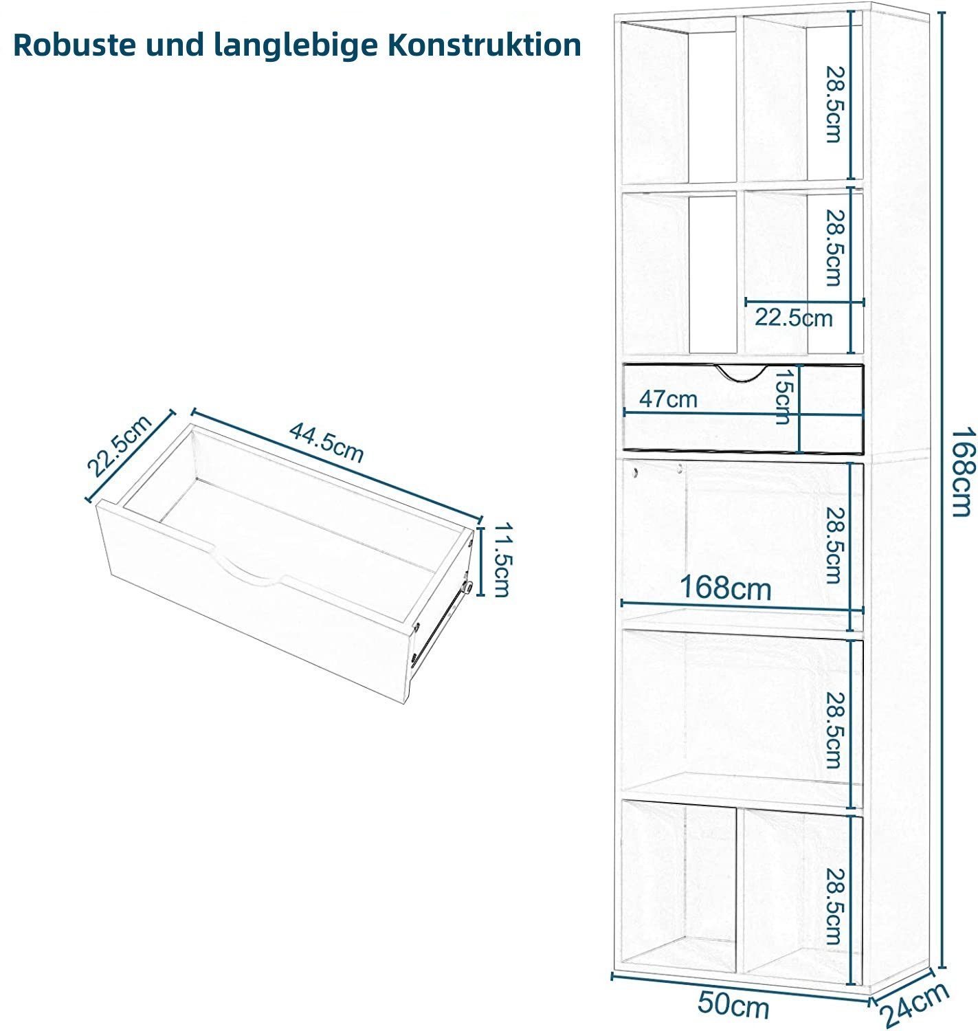 Schublade, Bücherregal, Wohn-/Schlafzimmer Standregal EUGAD 1-tlg., für mit