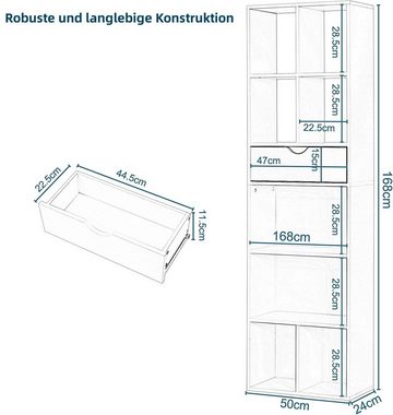 EUGAD Bücherregal, 1-tlg., Standregal mit Schublade, für Wohn-/Schlafzimmer