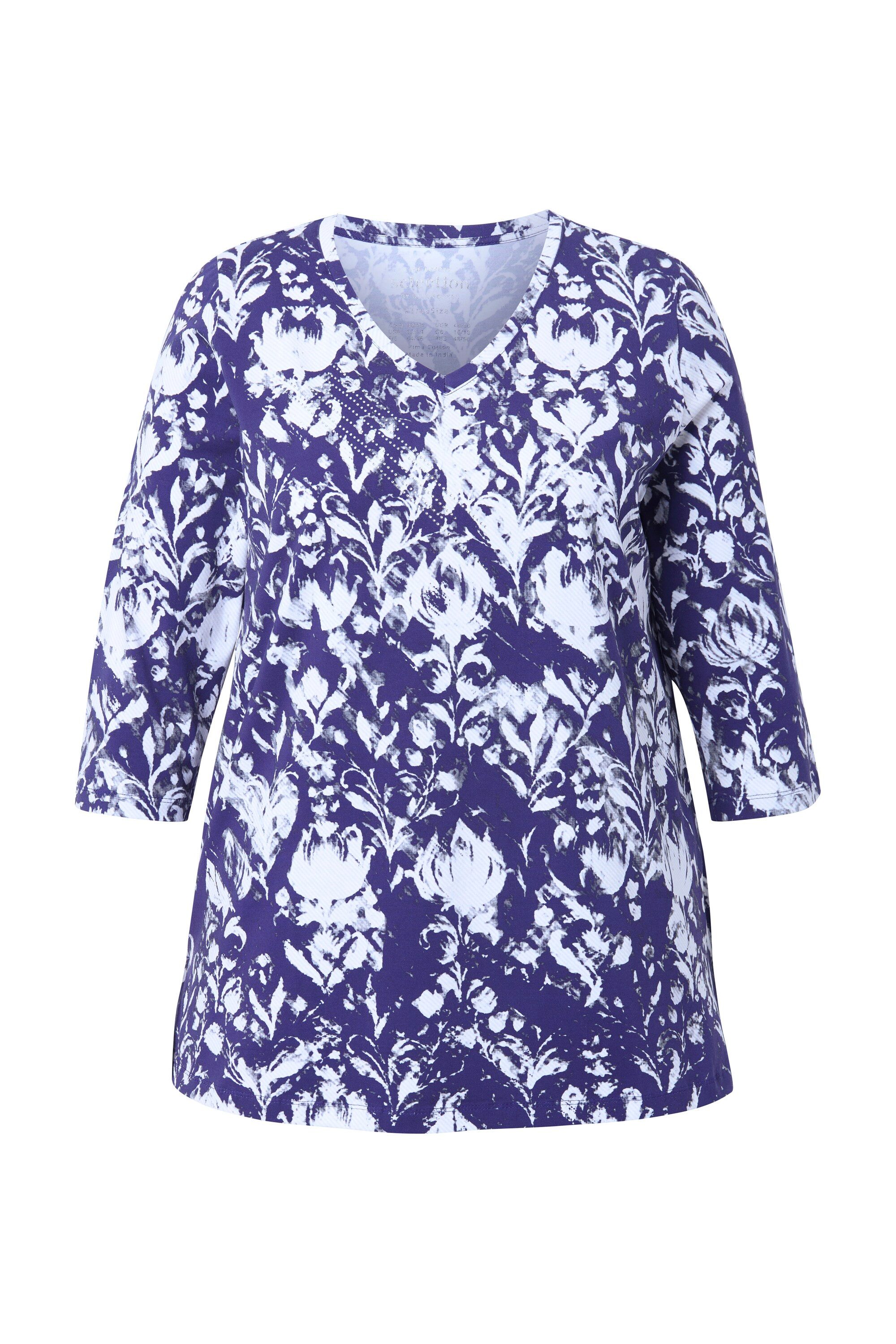 Ulla Popken T-Shirt Pima Cotton Shirt Ziersteine A-Linie V-Ausschnitt günstig online kaufen