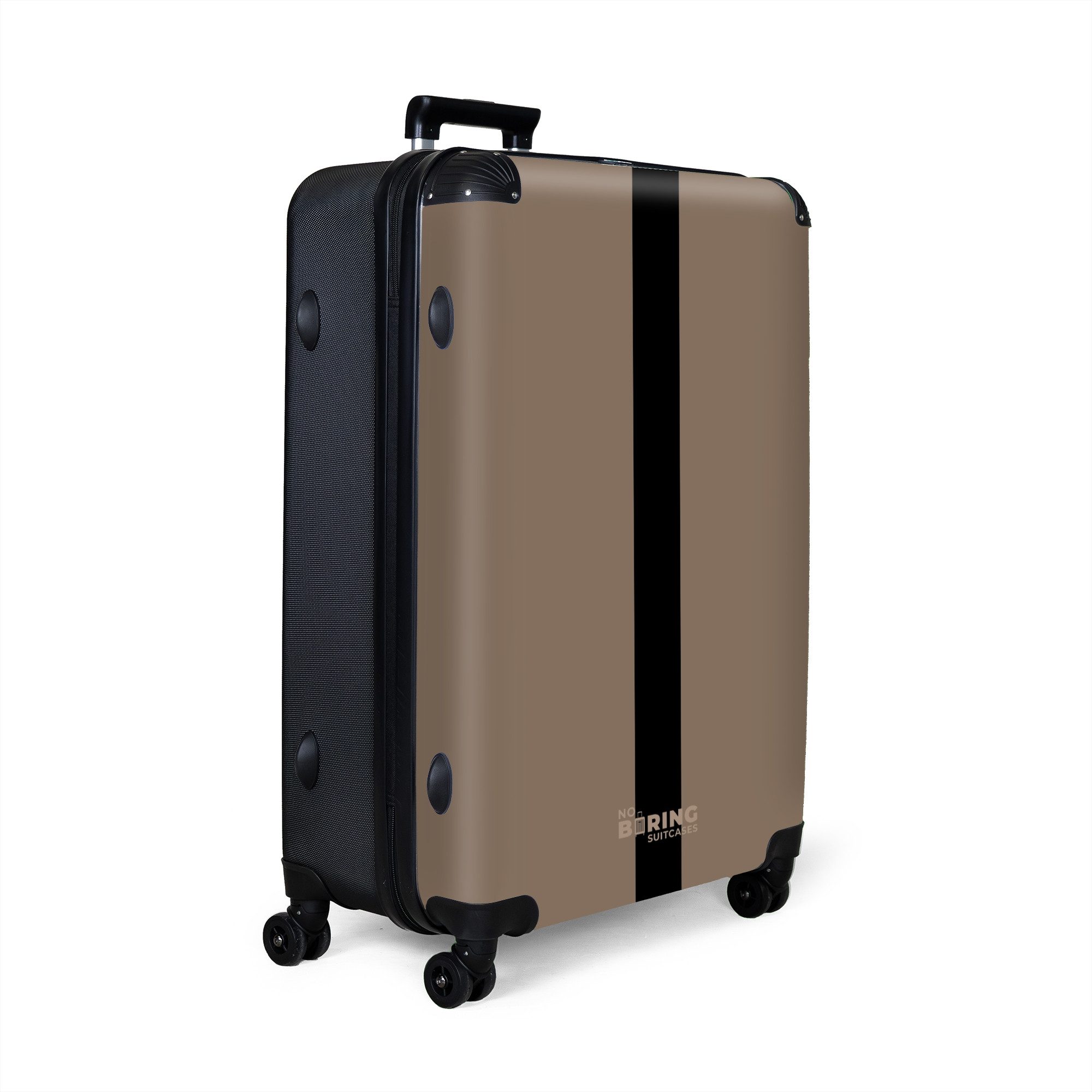 NoBoringSuitcases.com© Hartschalen-Trolley Hellbraun mit schwarzem Streifen günstig online kaufen