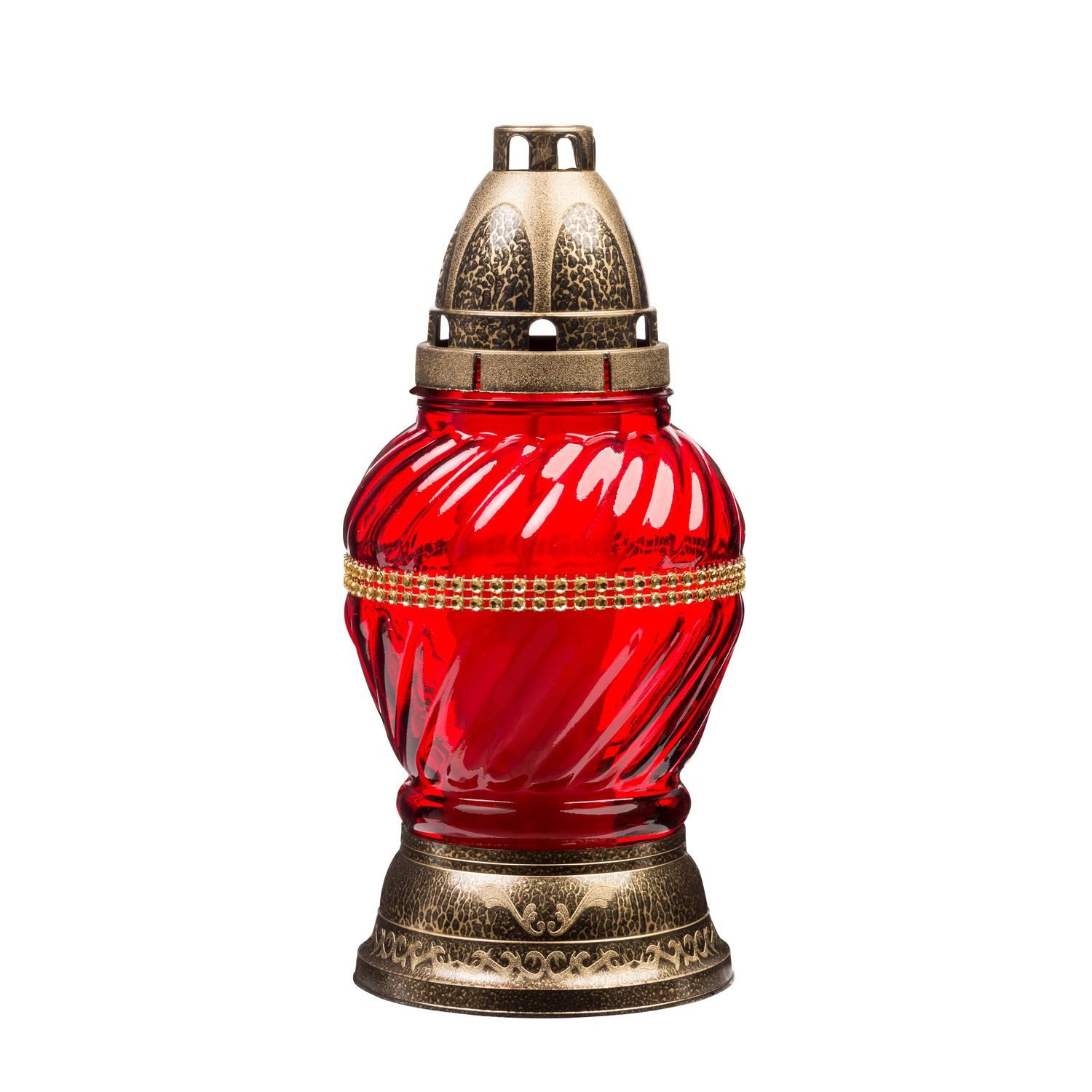 Glofrex S.C. Grabkerze Grablicht-Glas mit Kerze - rot/gold - Höhe 25 cm - Brenndauer 24 h