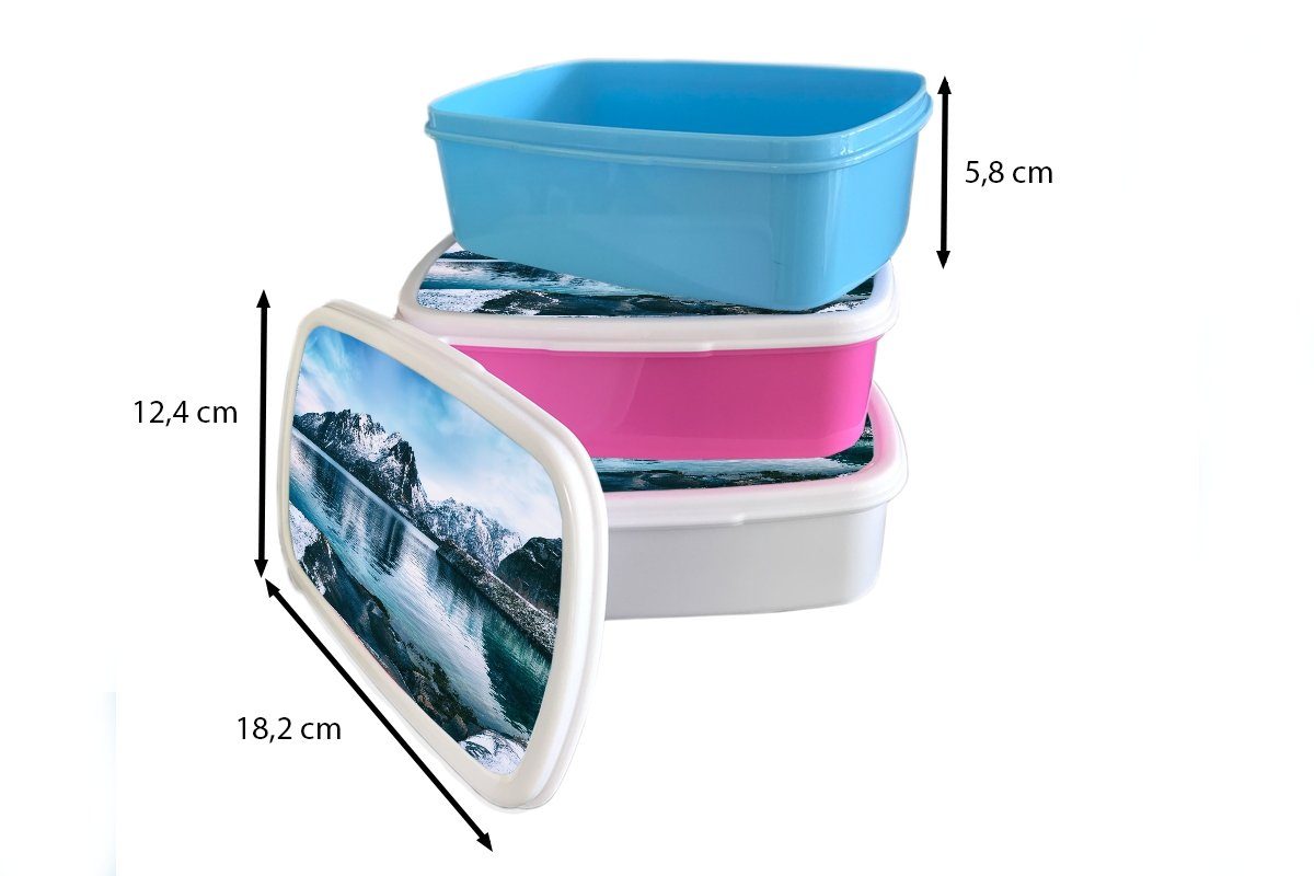 MuchoWow Lunchbox Erwachsene, Berge - für Brotbox (2-tlg), weiß - und Brotdose, für Kinder Natur, Mädchen Kunststoff, und Jungs Wasser