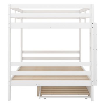 DOPWii Jugendbett 140*200 cm Kinderbetten mit Ausziehbett,Hohe Geländer,Stabile Treppe, Weiß/Grau