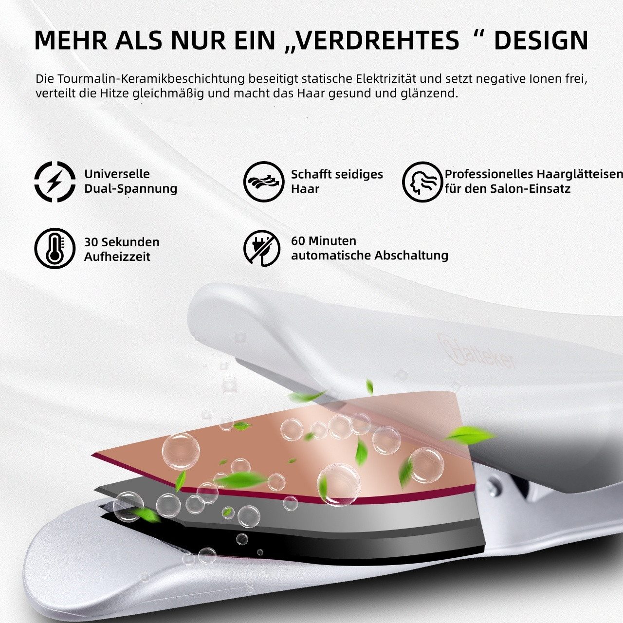 HATTEKER Glätteisen HT-136 Professional 2-in-1 Lockenstab & Haarglätter, 11 Temperaturstufen, Automatische Abschaltung – Bild 4 von 5