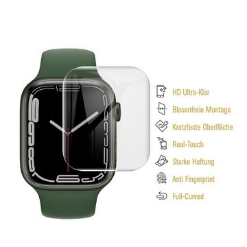 Protectorking Schutzfolie 2x Panzerfolie für Apple Watch 7 45mm FULL CURVED Displayschutz Schutz, (2-Stück), Unzerbrechliche FULL CURVED PET ANTI-SHOCK Panzerfolie HD ULTRA KLAR