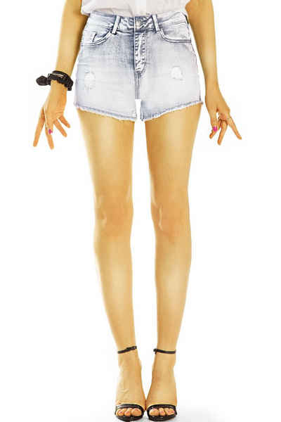 be styled Jeanshotpants Jeanshotpants High Waist Shorts Hotpants Kurze Hose -Damen - j54k destroyed Optik, high waist, mit Stretch-Anteil, 5-Pocket-Style