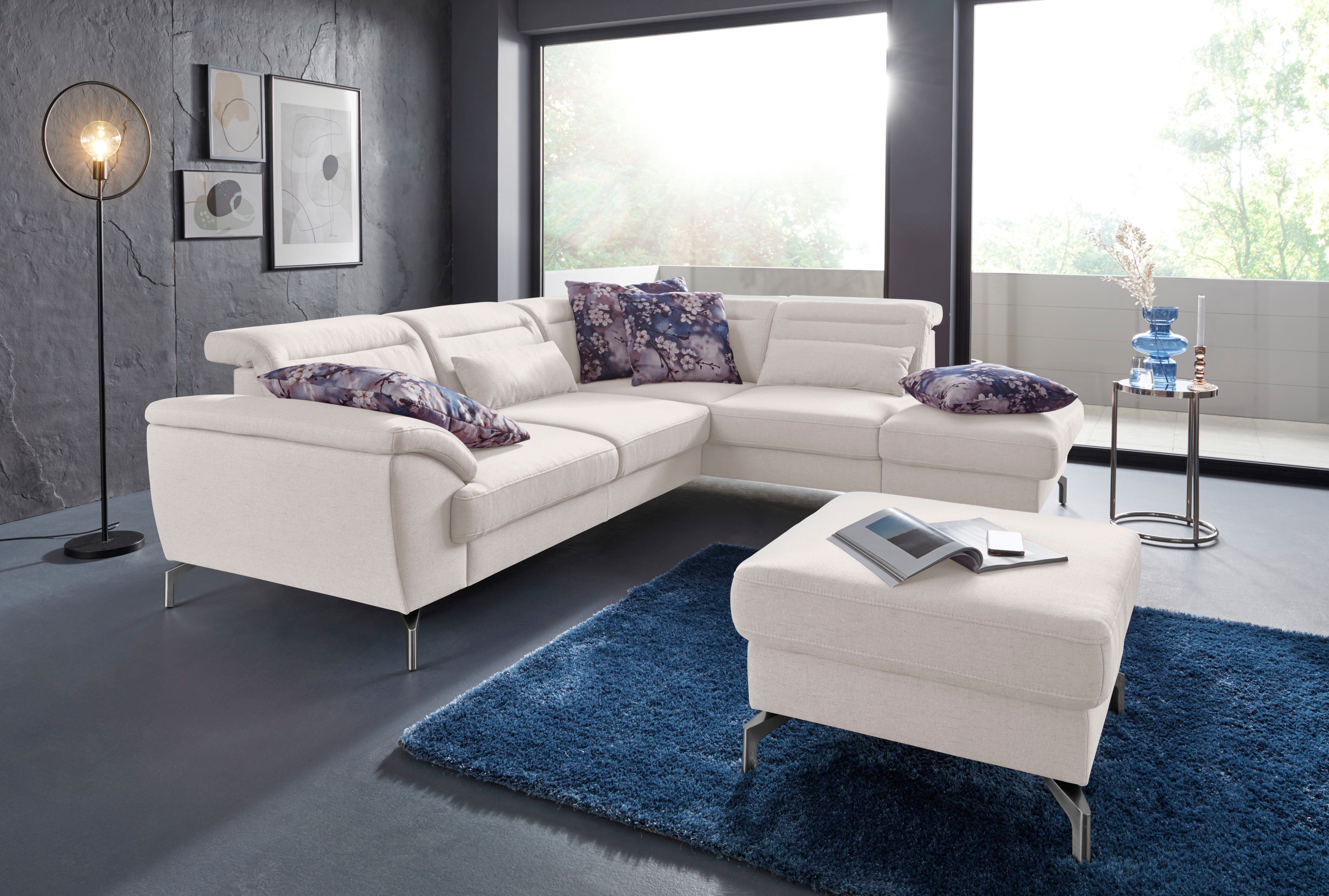 sit&more Ecksofa Percy L-Form, 15 cm Fußhöhe, Sitztiefenverstellung, wahlweise in 2 Fußfarben