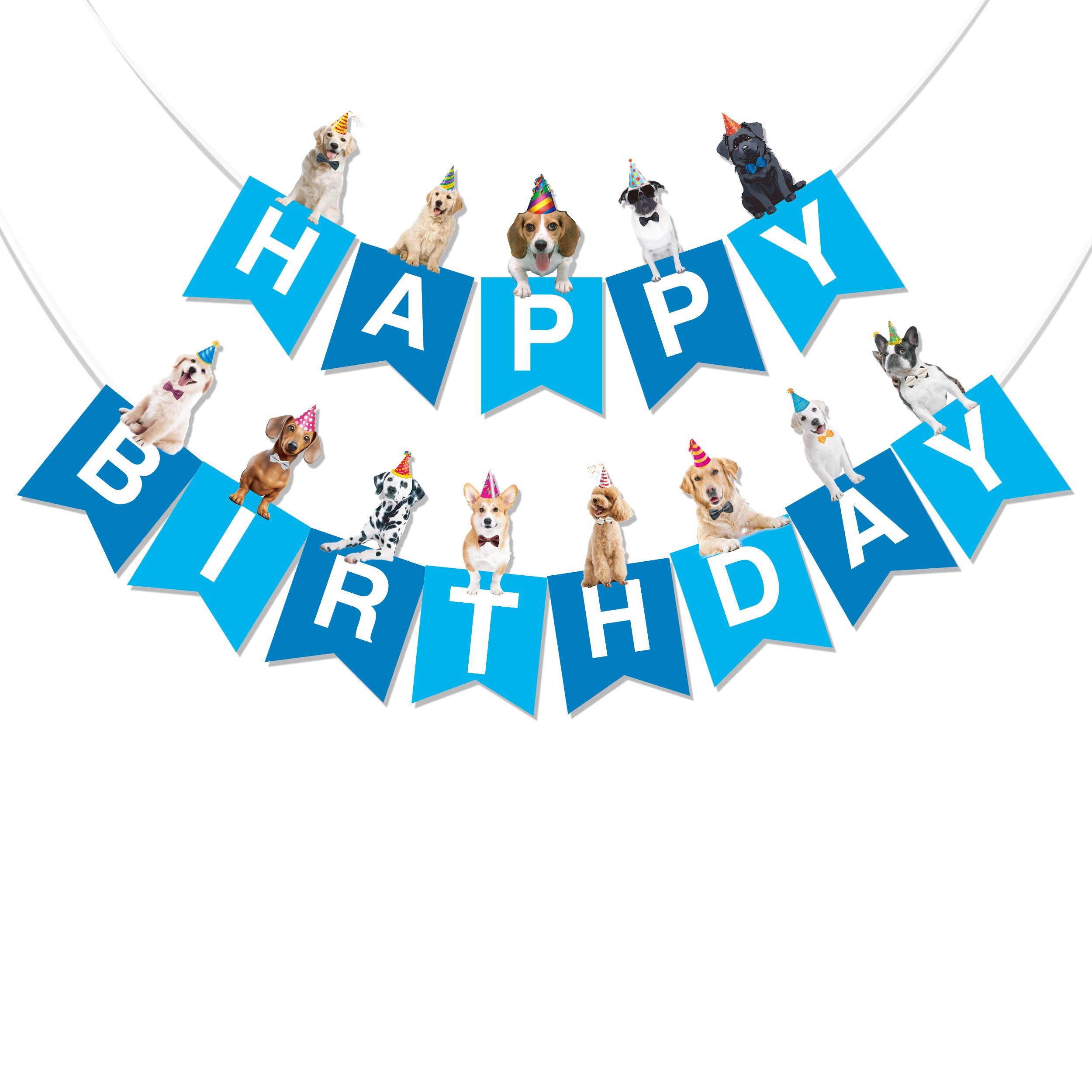 BRUBAKER Wimpelkette Happy Birthday Geburtstagsgirlande mit Hunden - Geburtstag Tier Banner, Geburtstagsdeko Girlande für Geburtstagsfeier - Party Dekoration