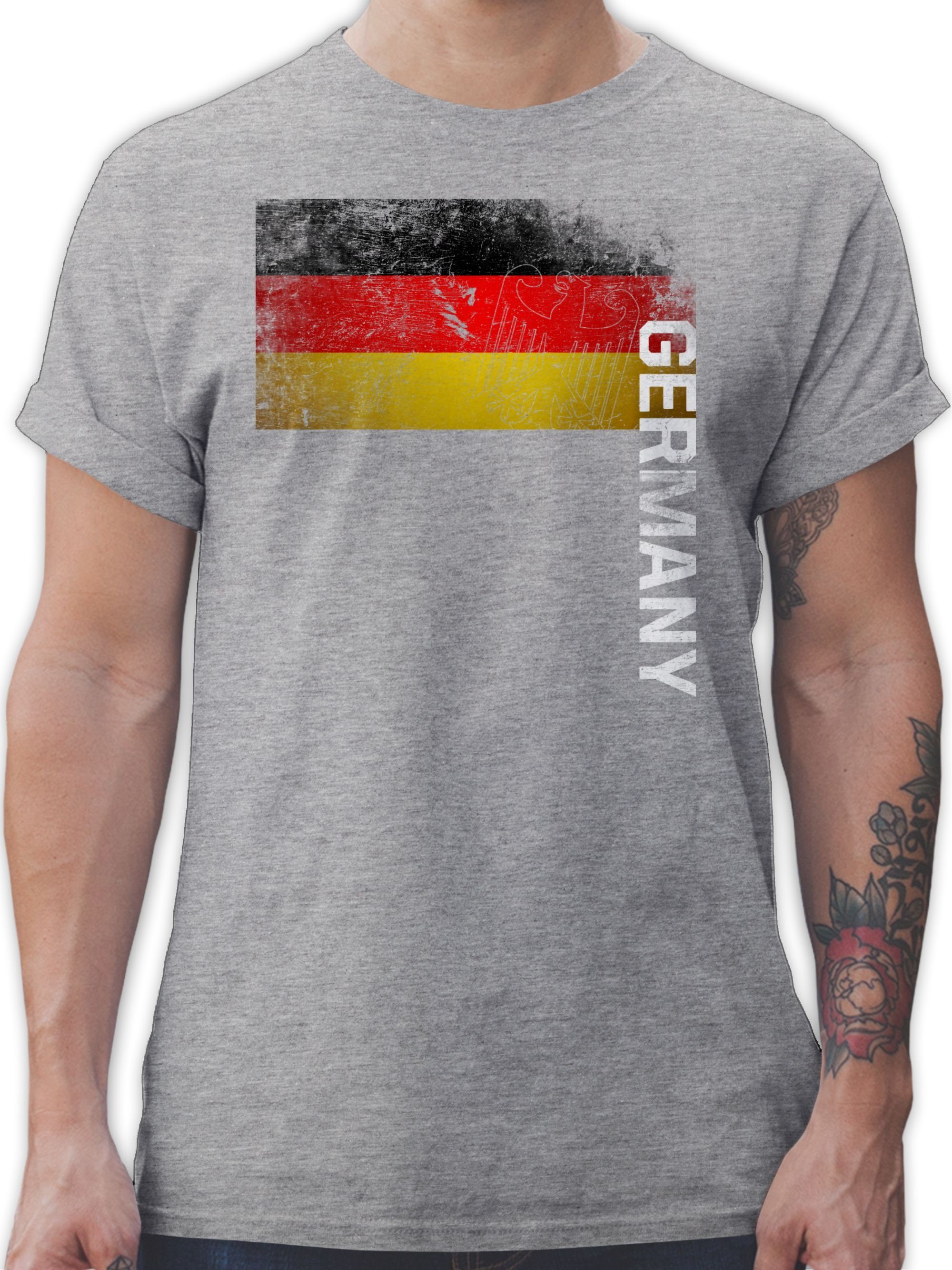 Shirtracer T-Shirt Deutschland Flagge Adler Vintage Germany Fussball EM 2024 3 Grau meliert