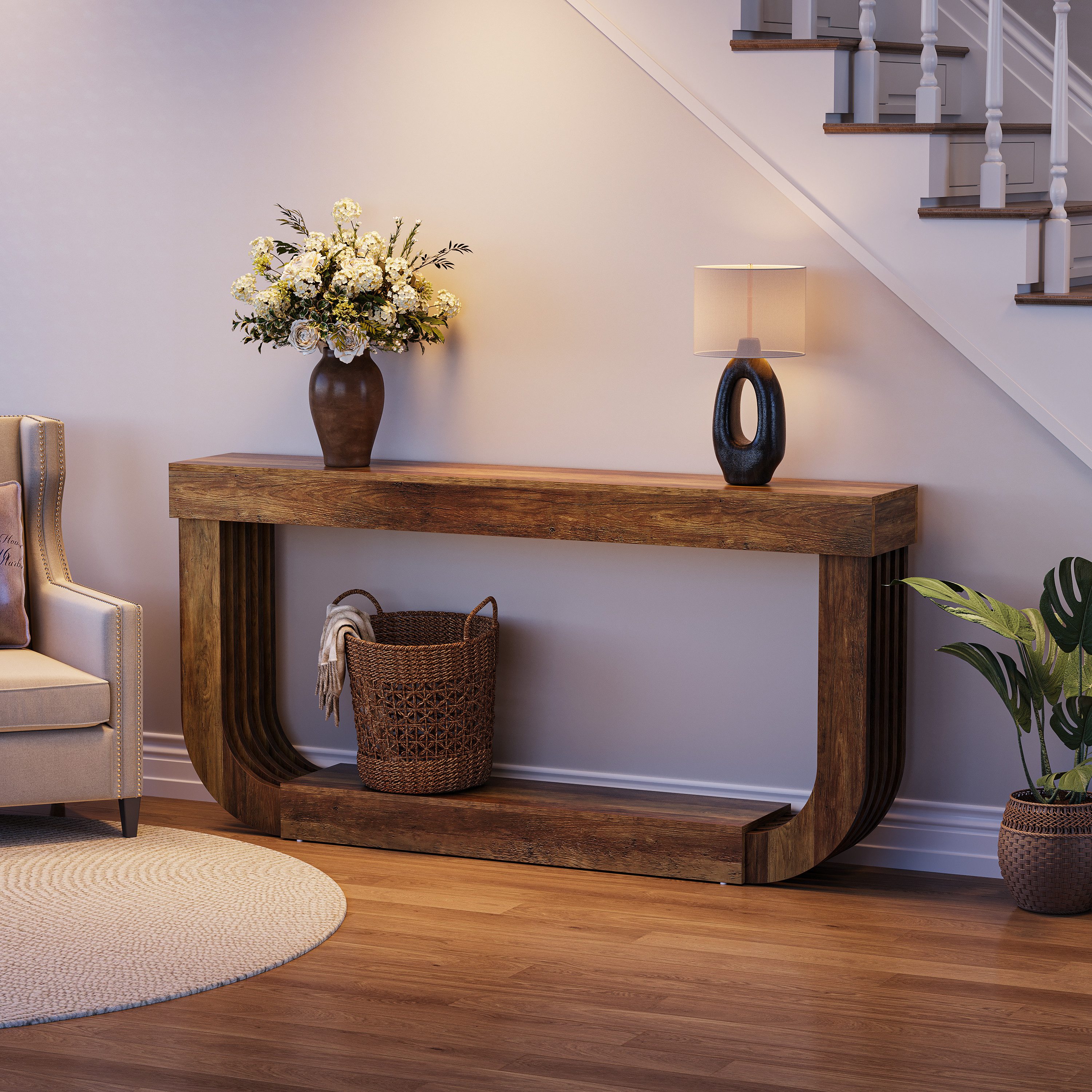 Tribesigns Konsolentisch 180 cm Beistelltisch, Eingangstisch mit U-förmigem Sockel, Flurtisch