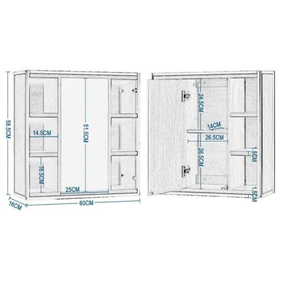 EUGAD Badezimmerspiegelschrank aus Metall Holzwerkstoff, 60 x 58 x 16 cm